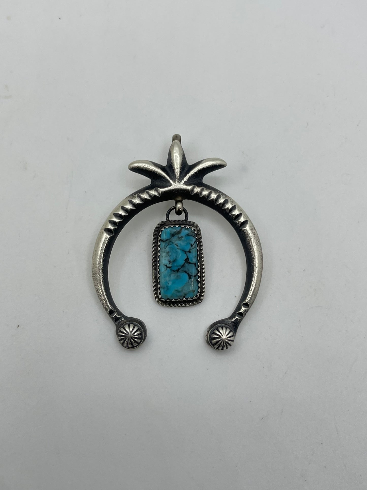 Shepherd's Hook Bale Naja Pendant with Turquoise by Mary Cayatineto, Navajo
