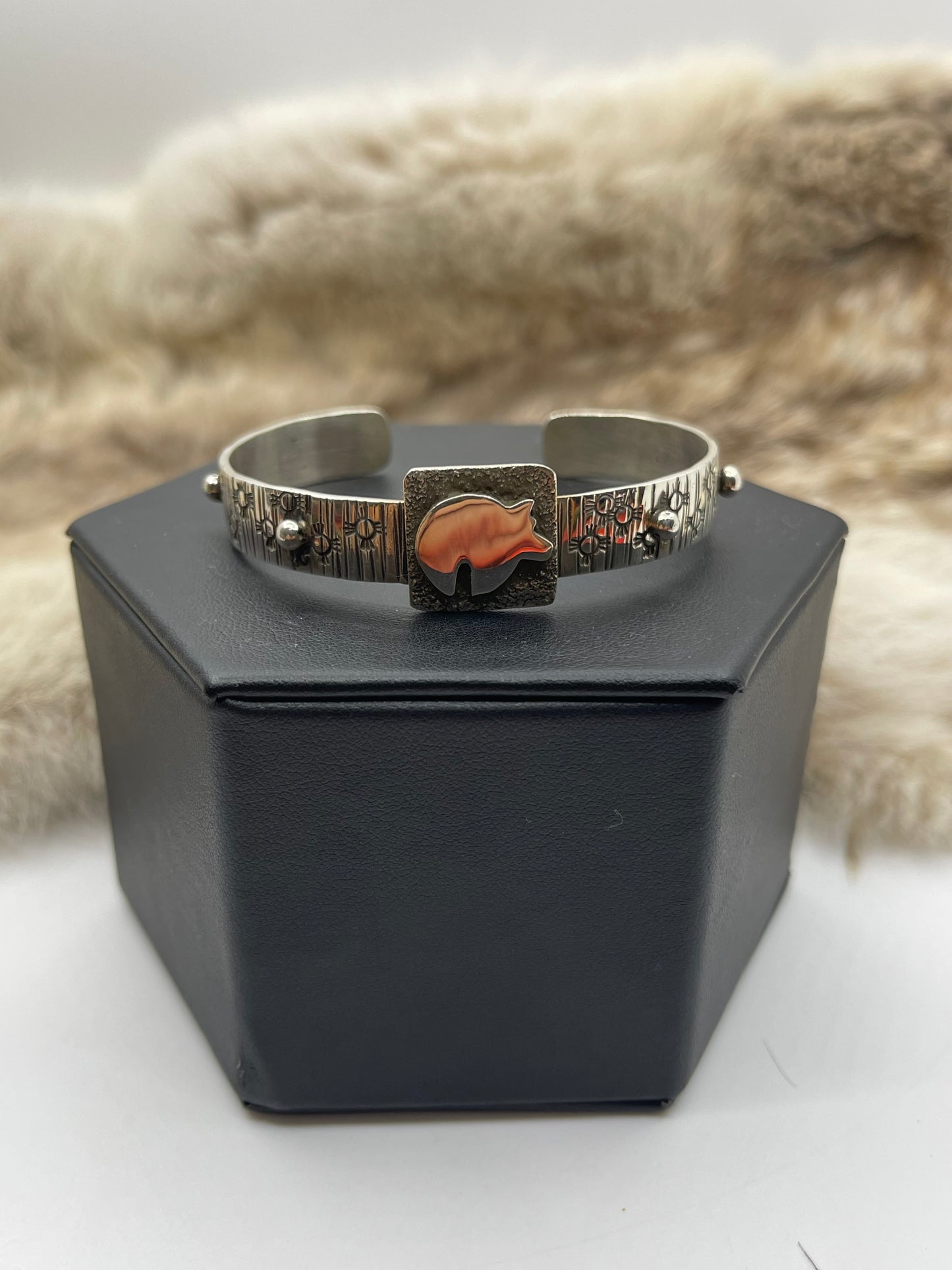 5.75”-7" Bear Mini Petroglyph Cuff by Alex Sanchez, Navajo