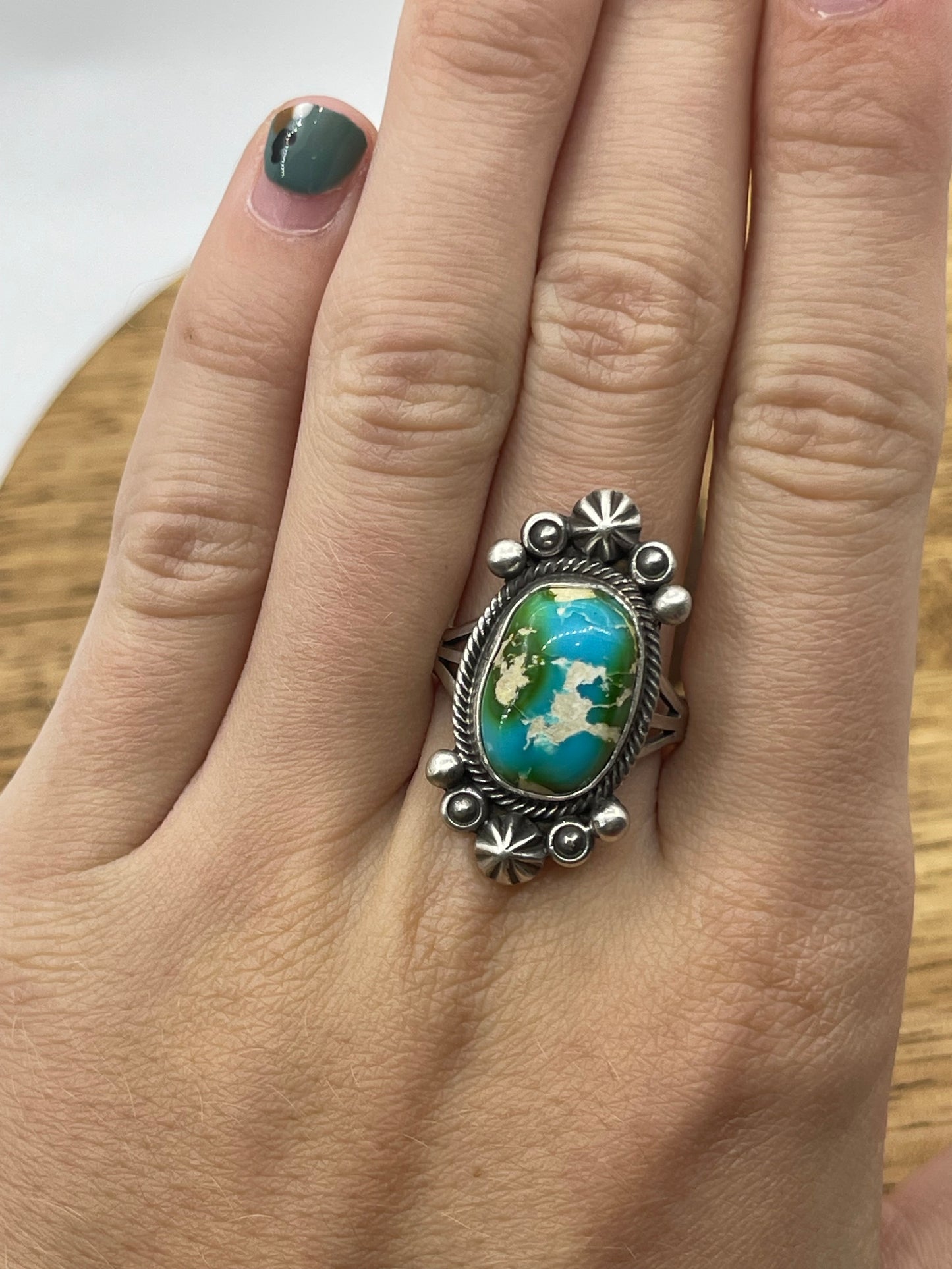 9.0 Sonoran Gold Turquoise Oval Ring by Maritta Benally, Navajo