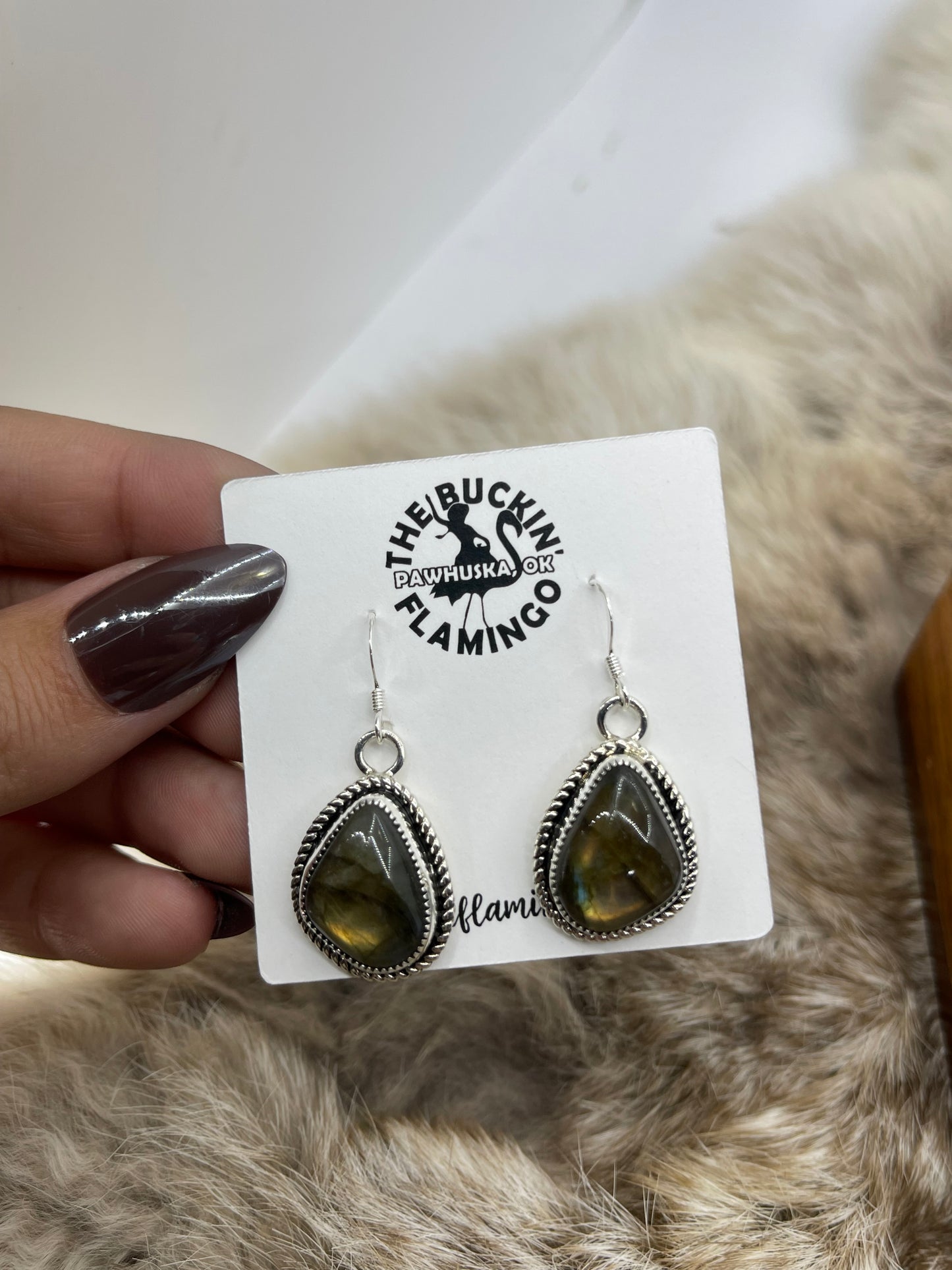 Labradorite Teardrop Earrings by Joelias Draper, Navajo