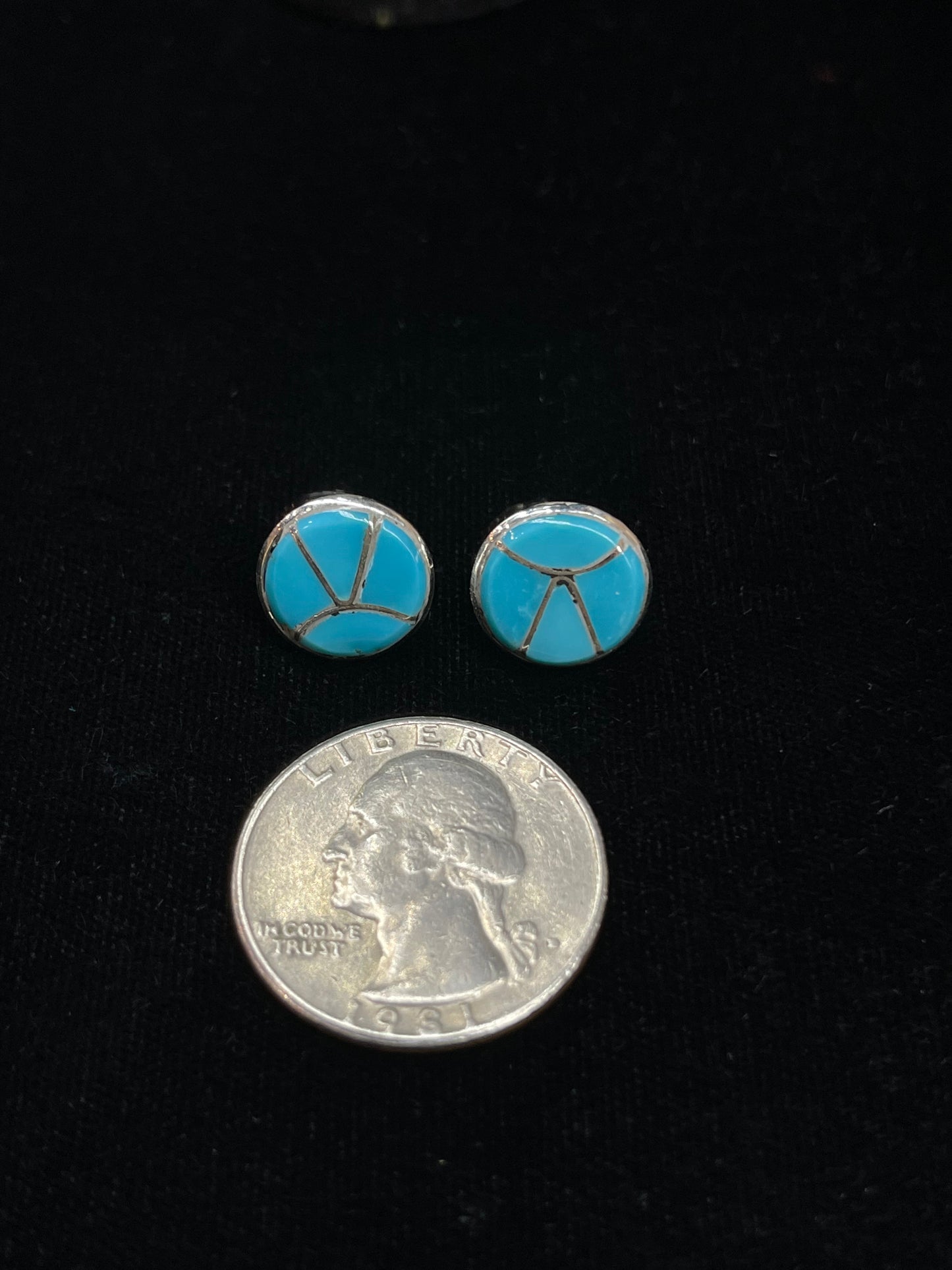Turquoise Fish Scale Inlay Post Earrings by Delorna Lahi, Zuni