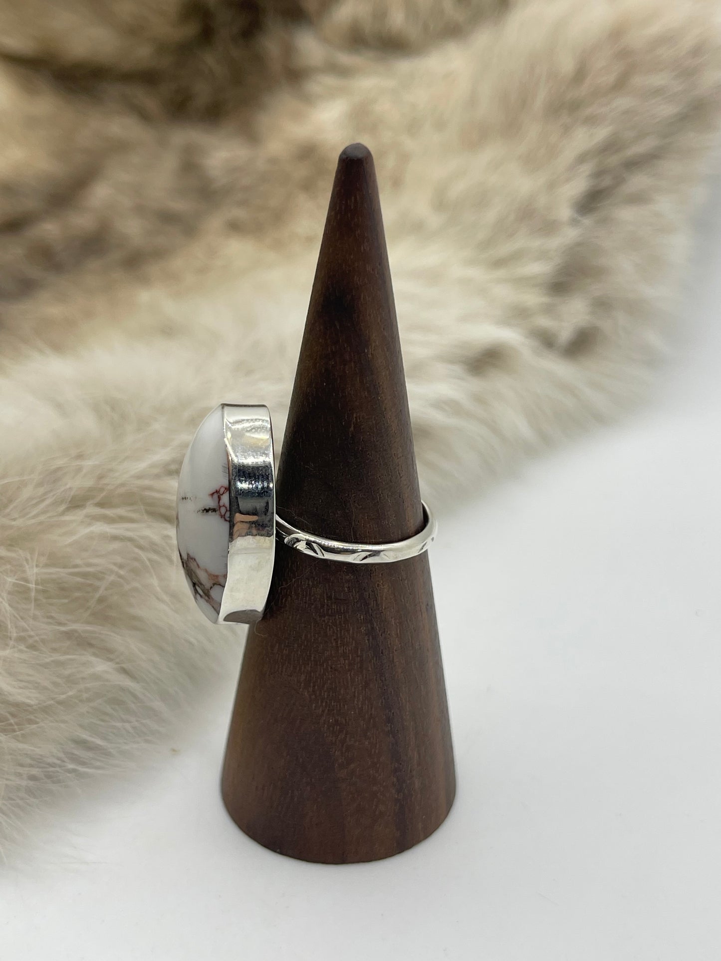 7.0 Oval Wild Horse Ring by David Lopez, Navajo