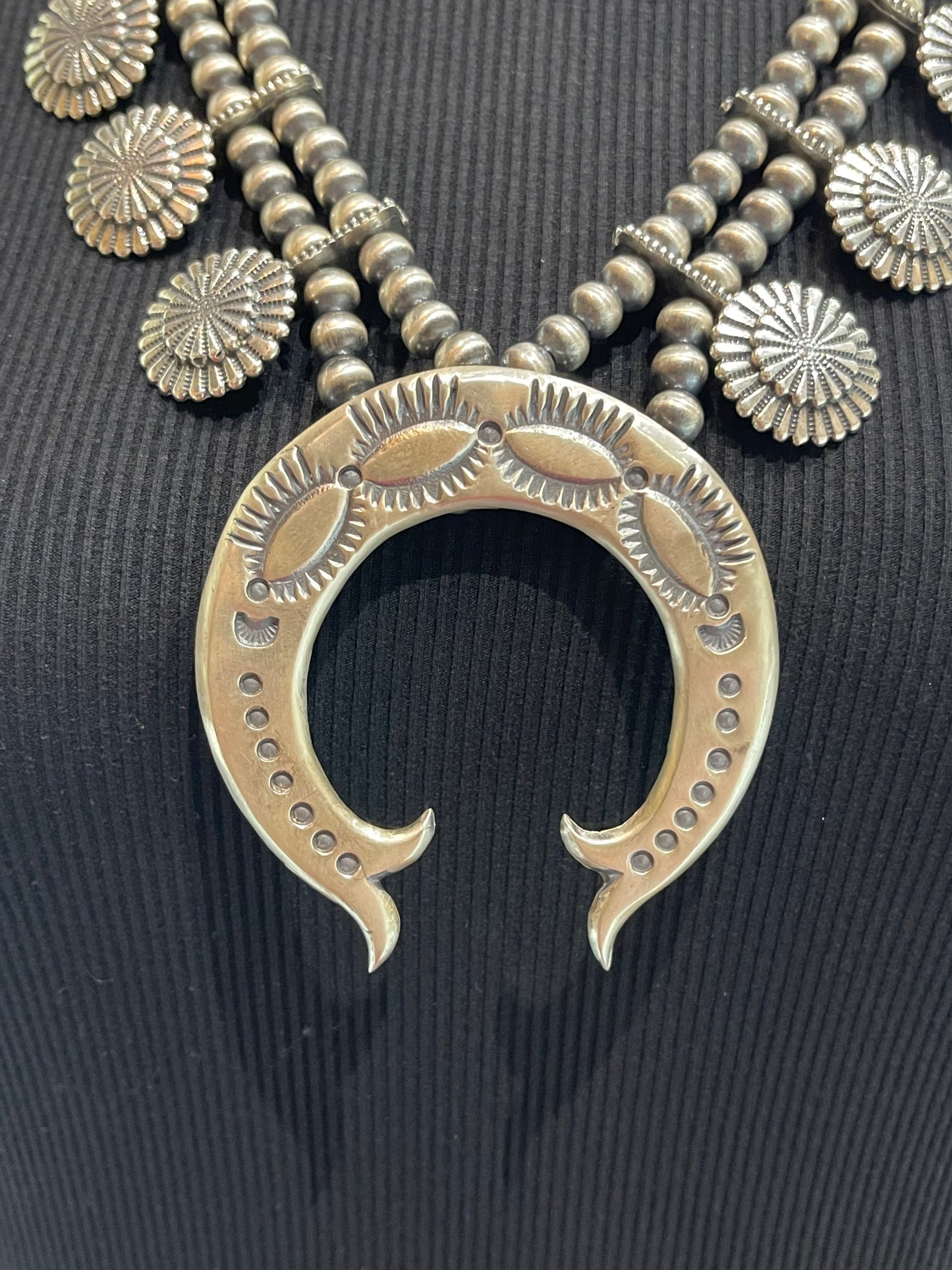 20" 7mm Concho Squash Blossom Necklace by Bobby Platero, Navajo