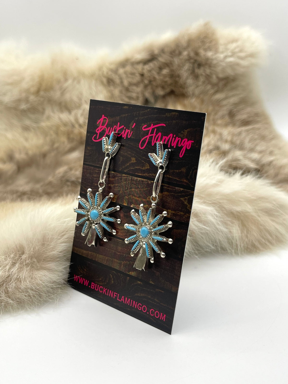 Zuni Needlepoint Star Blossom Earrings by Rena Cachini, Zuni