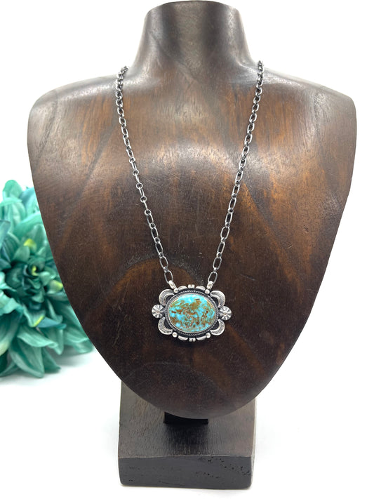 18" Sonoran Blue Turquoise Necklace By Daniel Benally, Navajo