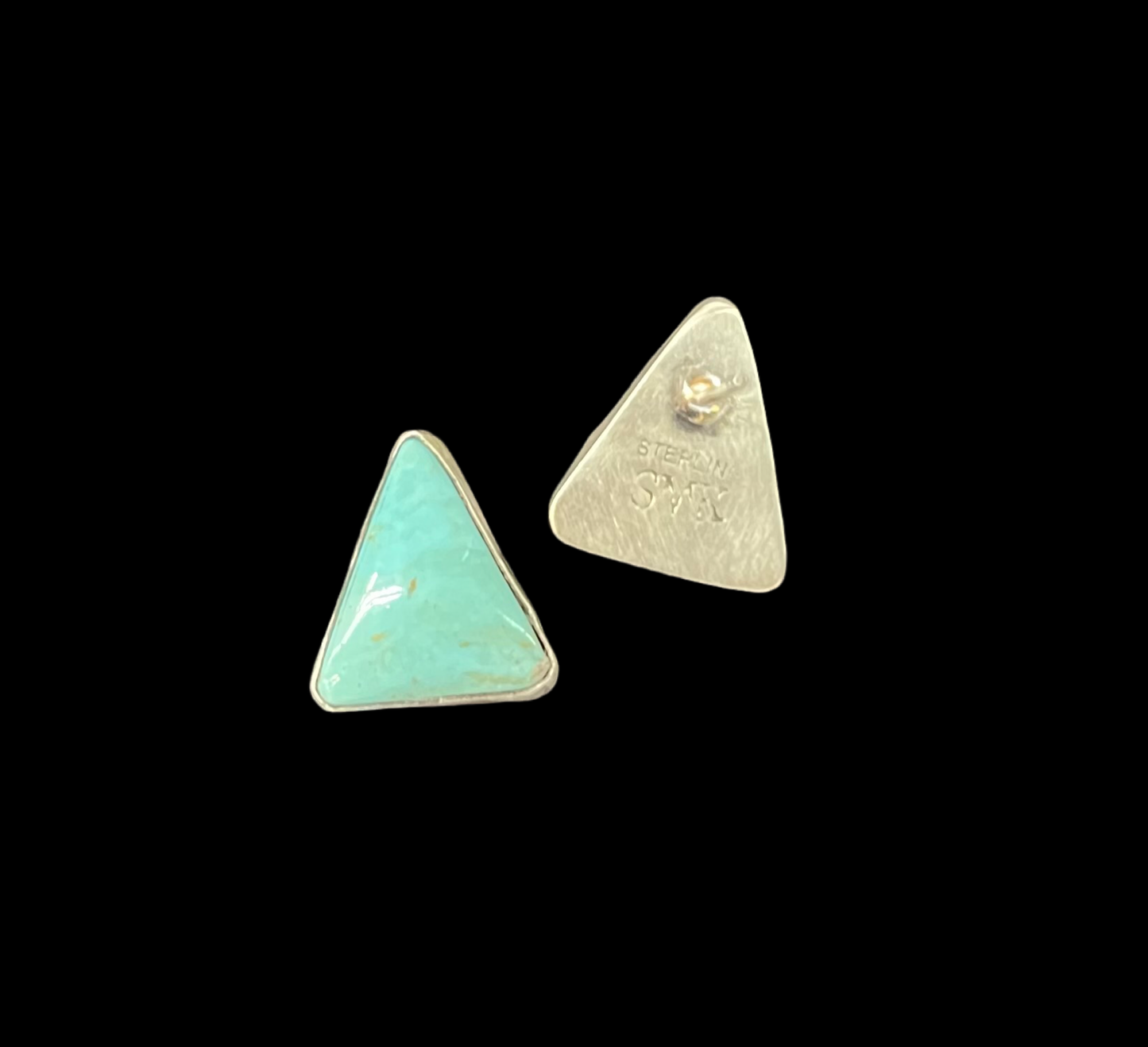 Kingman Turquoise Triangle Post Earrings by Sheryl Kee, Navajo