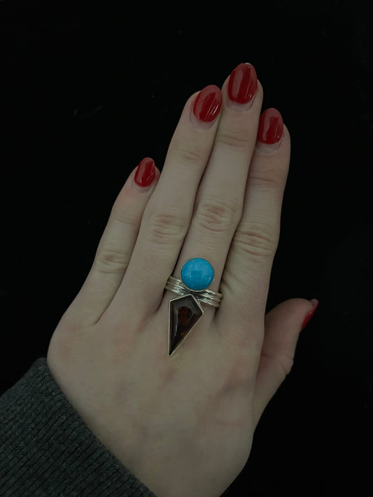 6.0 Amber and Turquoise Ring