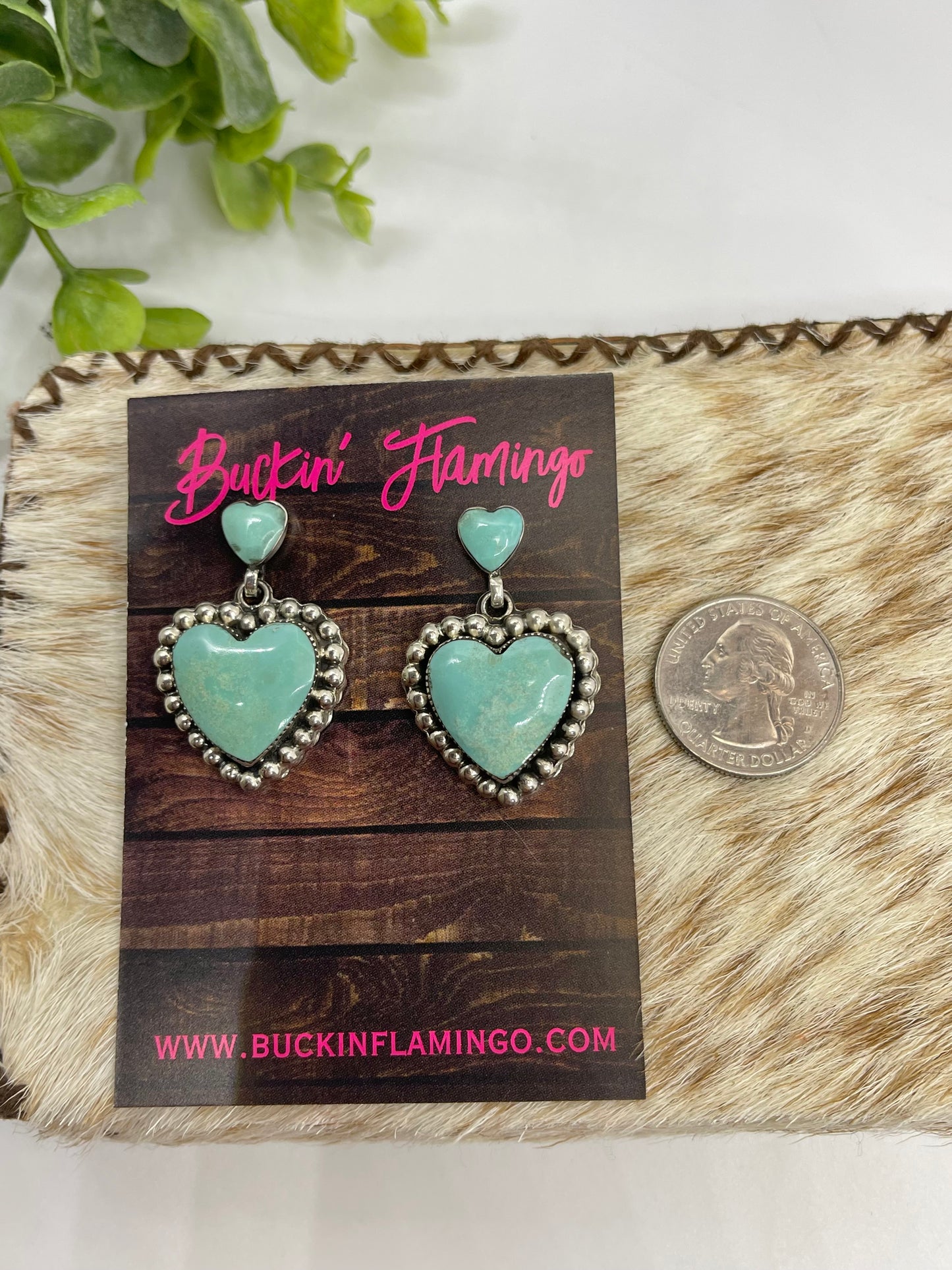 Double Turquoise Heart Post Dangle Earrings
