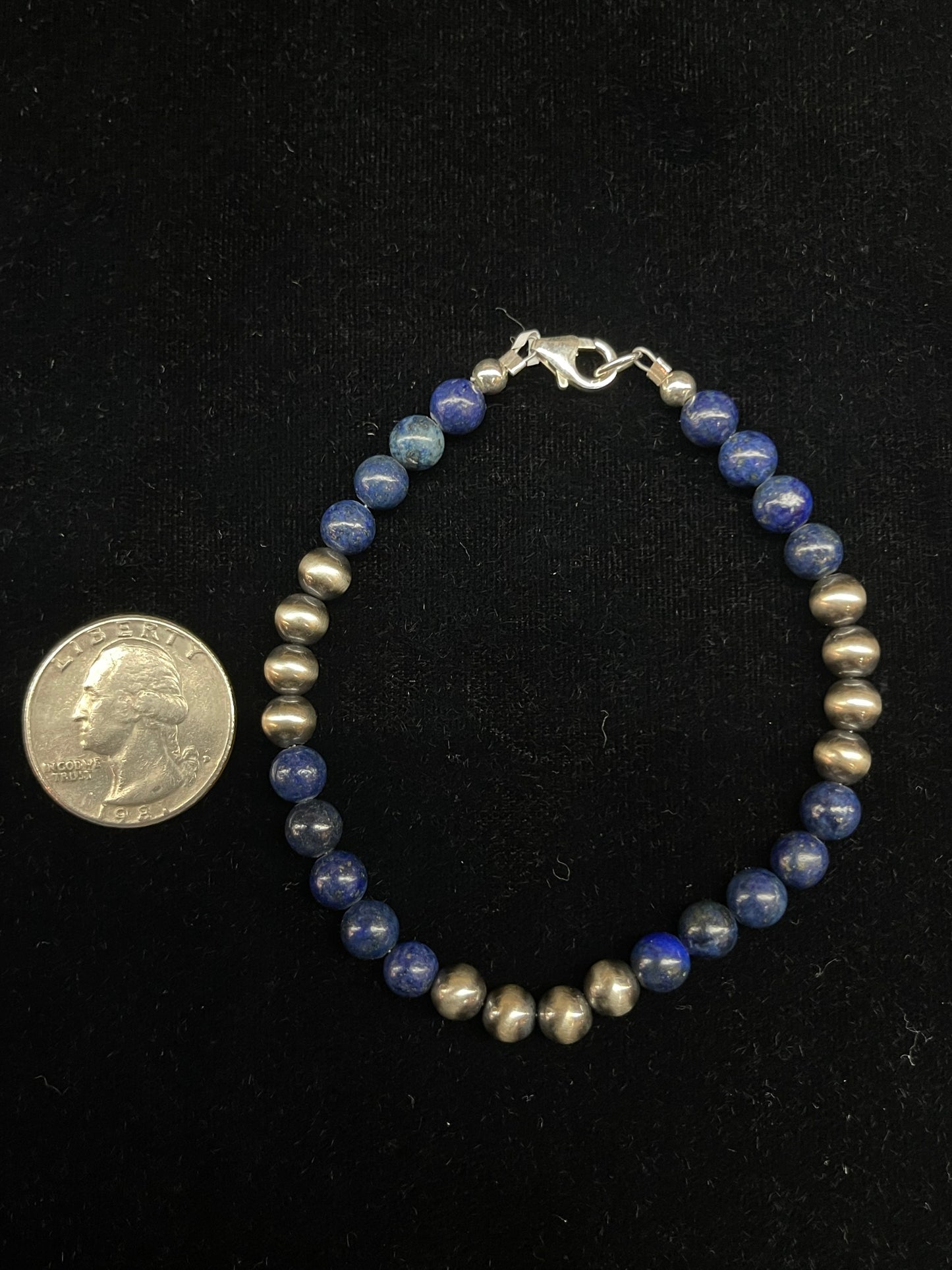 7 1/2" Lapis and 6mm Navajo Pearl Bracelet