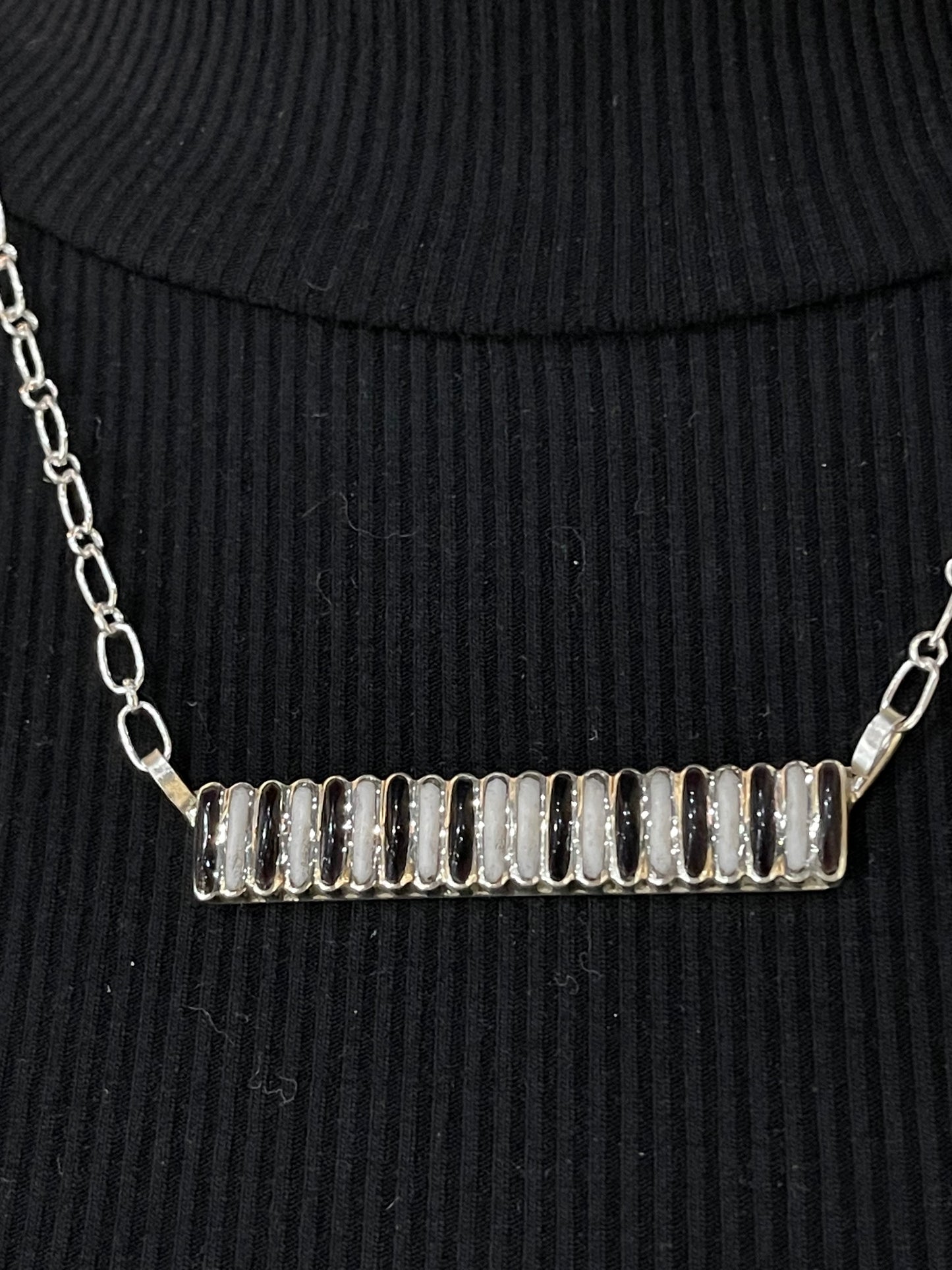 20" Black Onyx and Mother of Pearl Bar Necklace by Lucinda Sardo, Zuni