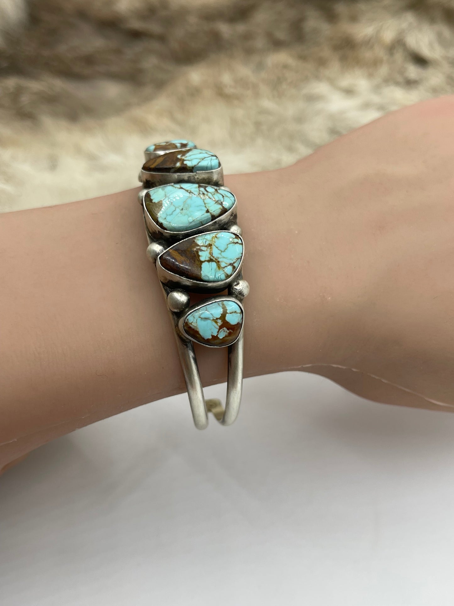 5.75”-7” 5 Stone #8 Turquoise Cuff by Augustine Largo, Navajo