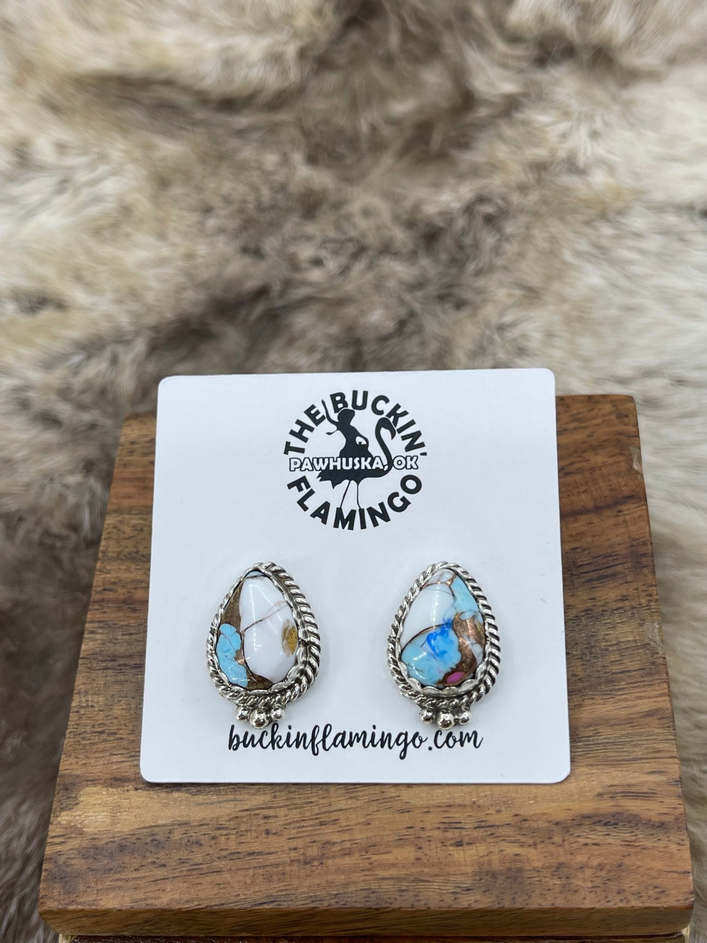Cotton Candy Teardrop Top Post Earrings by Trish Largo, Navajo