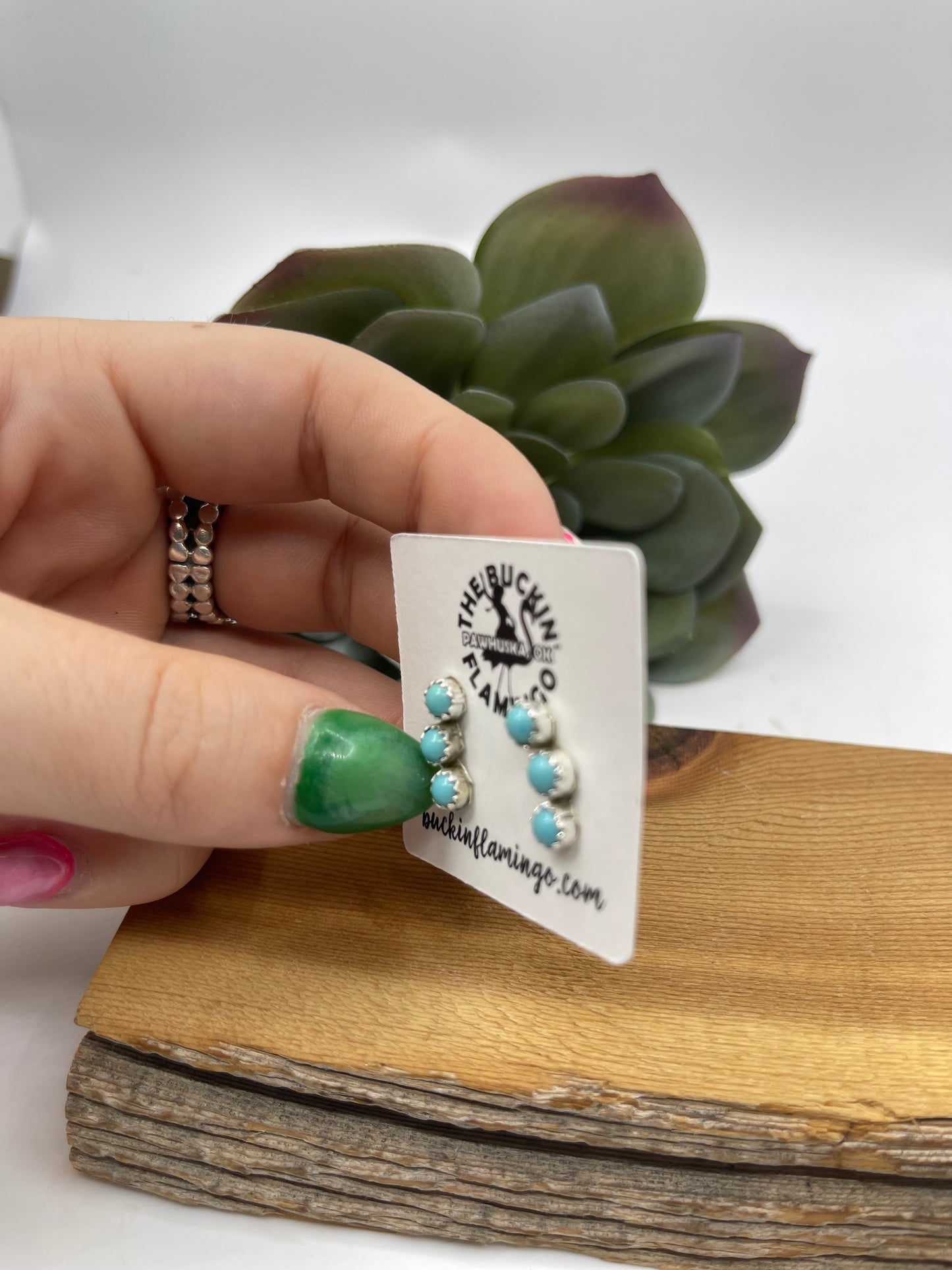 3 Stone Mini Turquoise Ear Crawler, Navajo Made