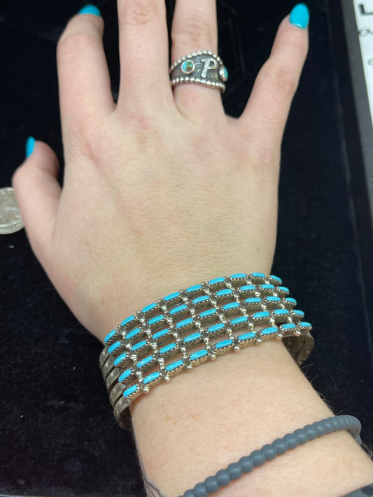 Zuni Needlepoint Turquoise Bracelet by Murray Hannaweeka