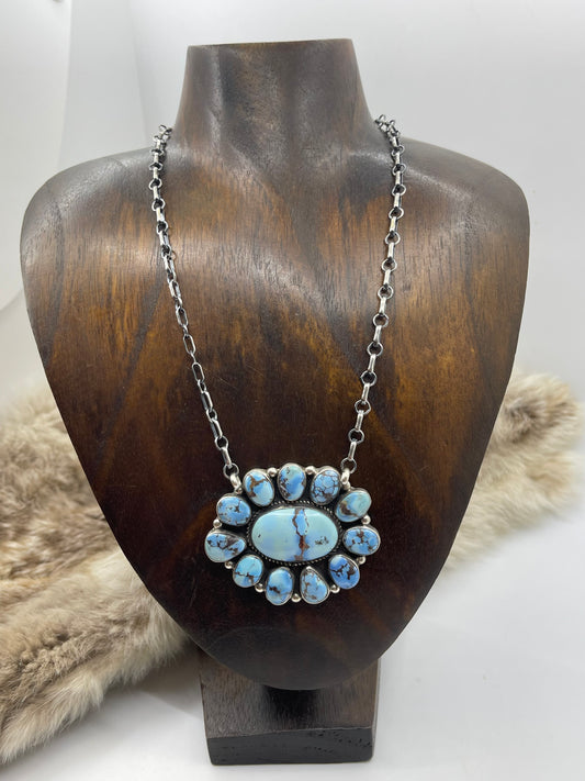 17" Golden Hills Turquoise Cluster Necklace by Geraldine James, Navajo