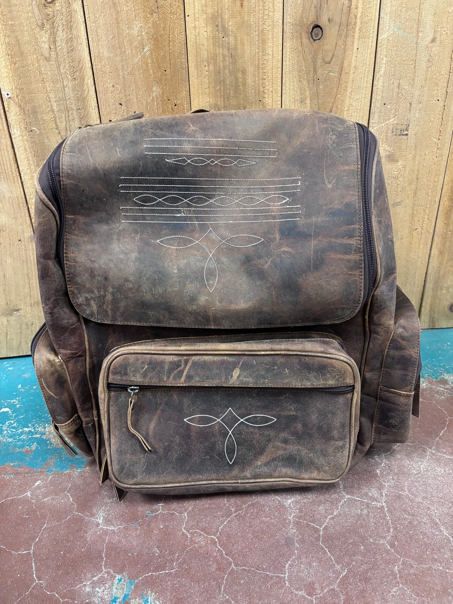 Brown Leather Boot Stitched Backpack