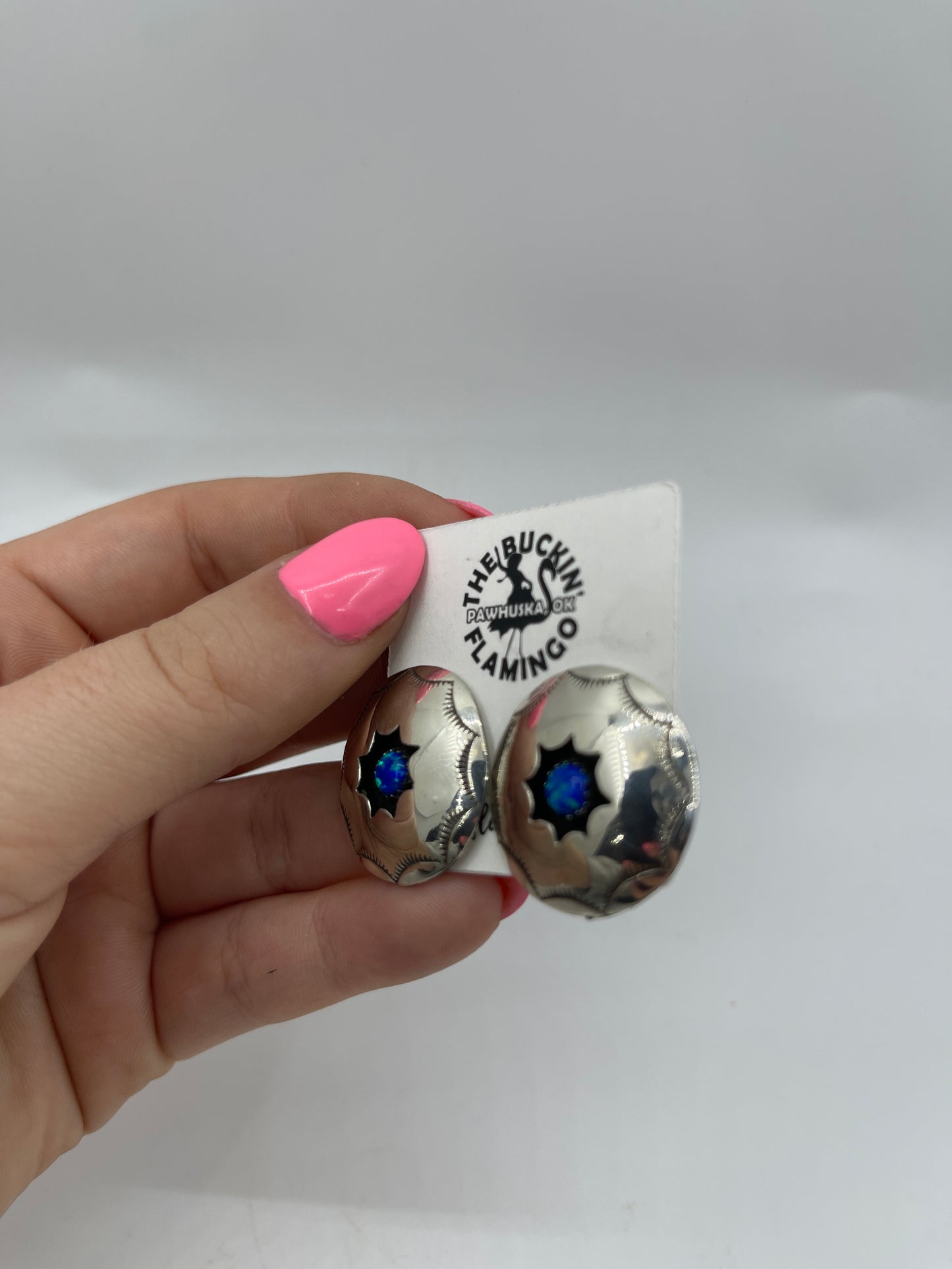 Blue Opal Shadow Box Earrings by Felix Perry, Navajo