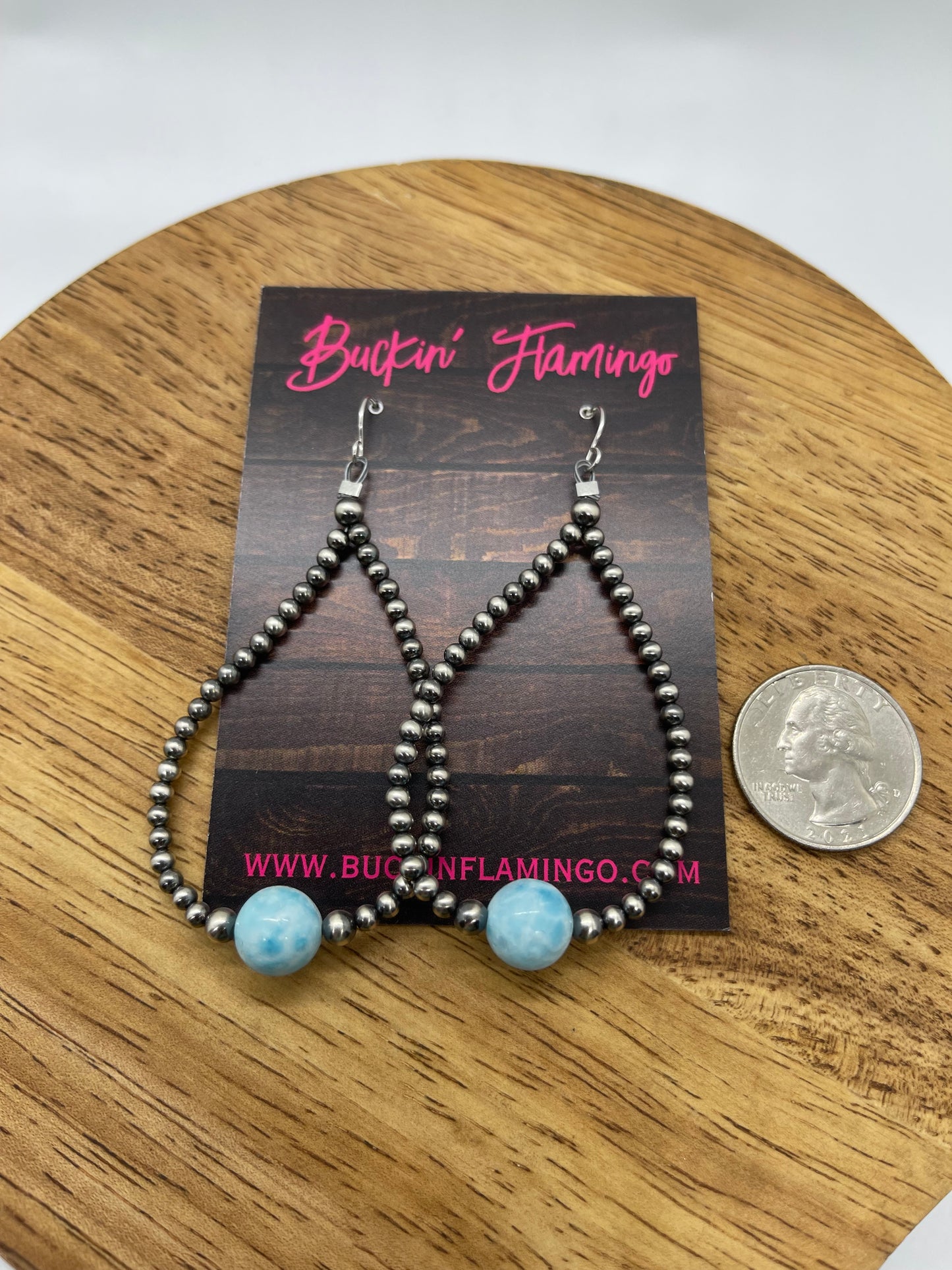 3-4mm Navajo Pearls and Larimar Teardrop Dangle Earrings