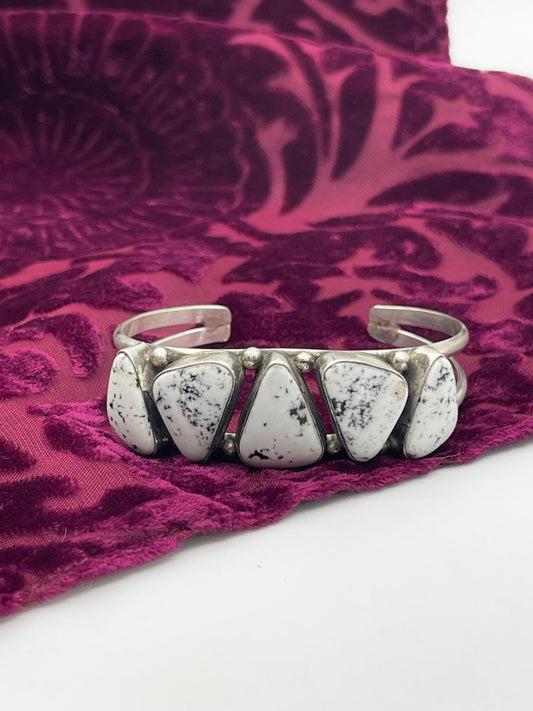 5.75"-7" 5 Stone White Buffalo Cuff by Augustine Largo, Navajo