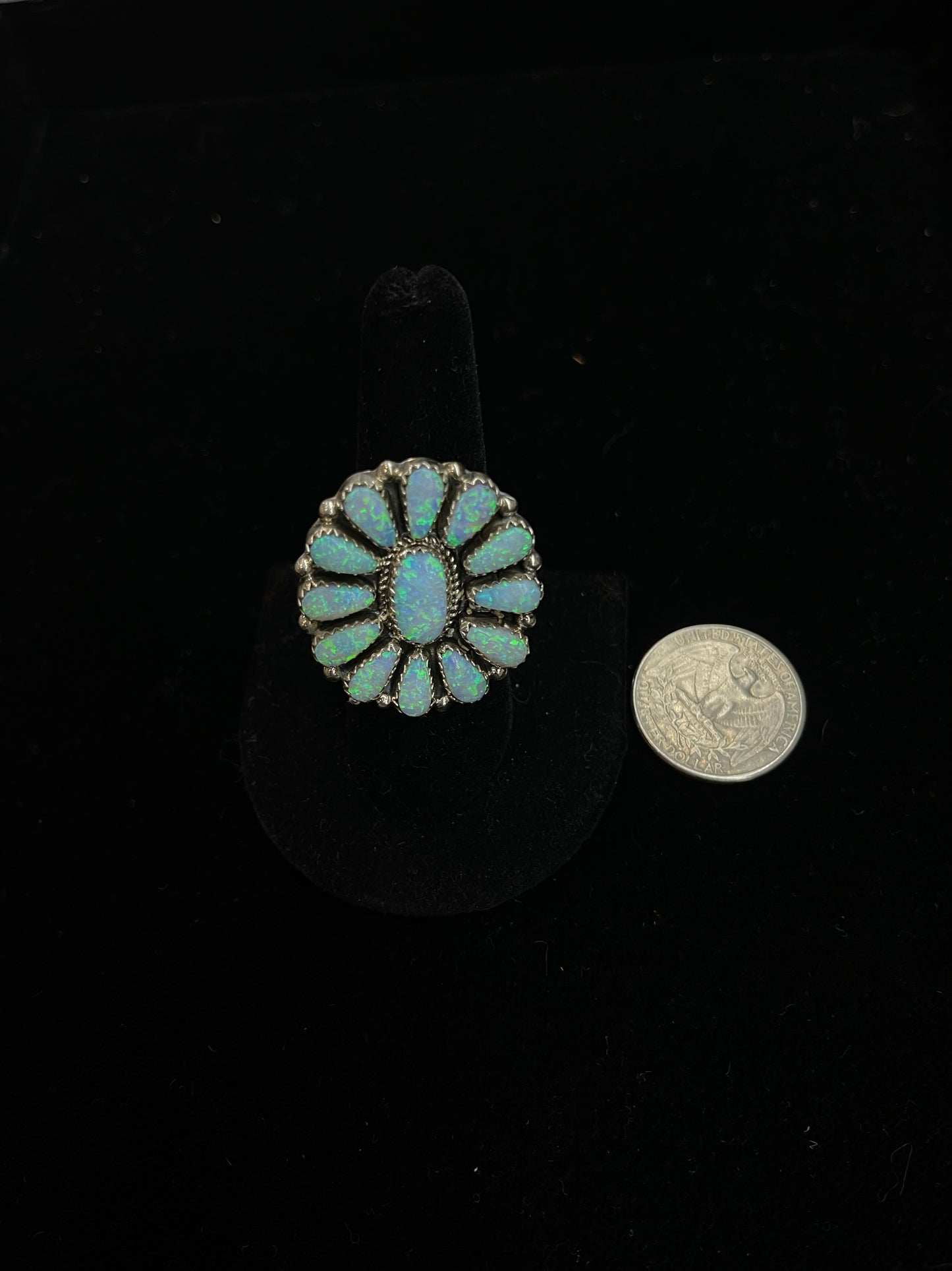 Adjustable White Opal Cluster Ring by Alicia Wilson, Navajo