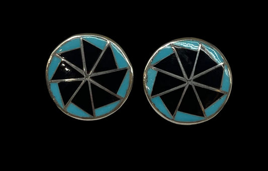 Sleeping Beauty Turquoise and Black Onyx Earrings, Zuni Made