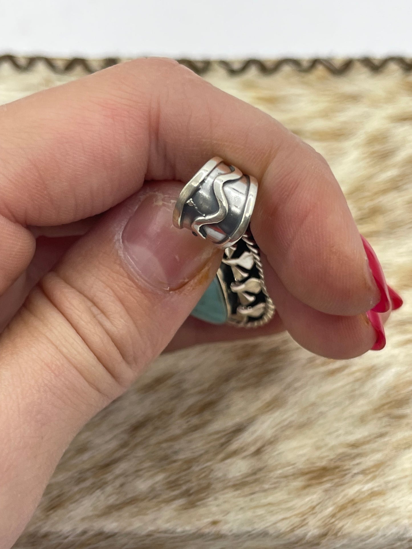 Silver Overlay and Turquoise Triangle Pendant with a 8mm Bale by Charlene Yazzie, Navajo