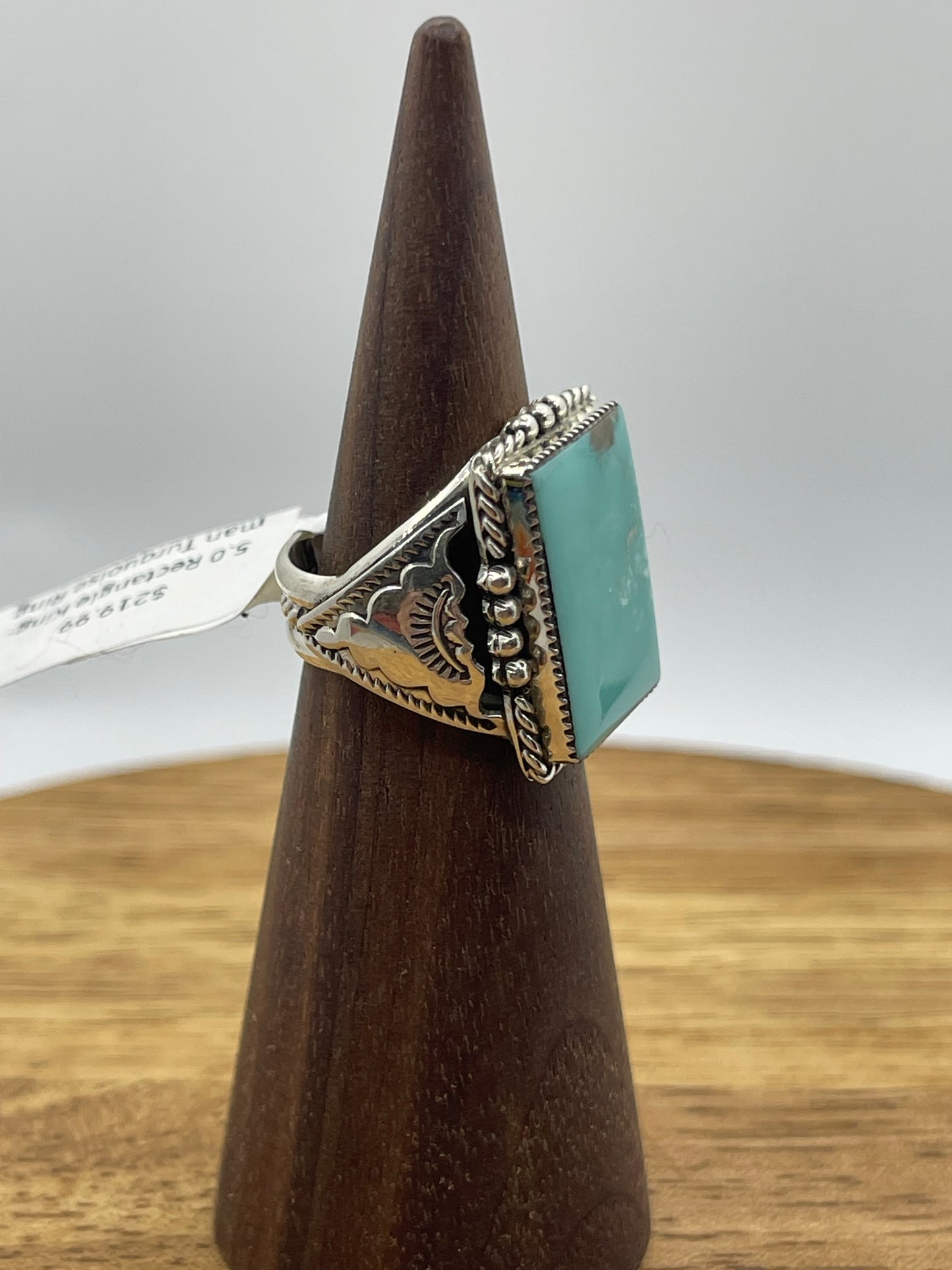 5.0 Rectangle Kingman Turquoise Ring by Gregg Yazzie, Navajo