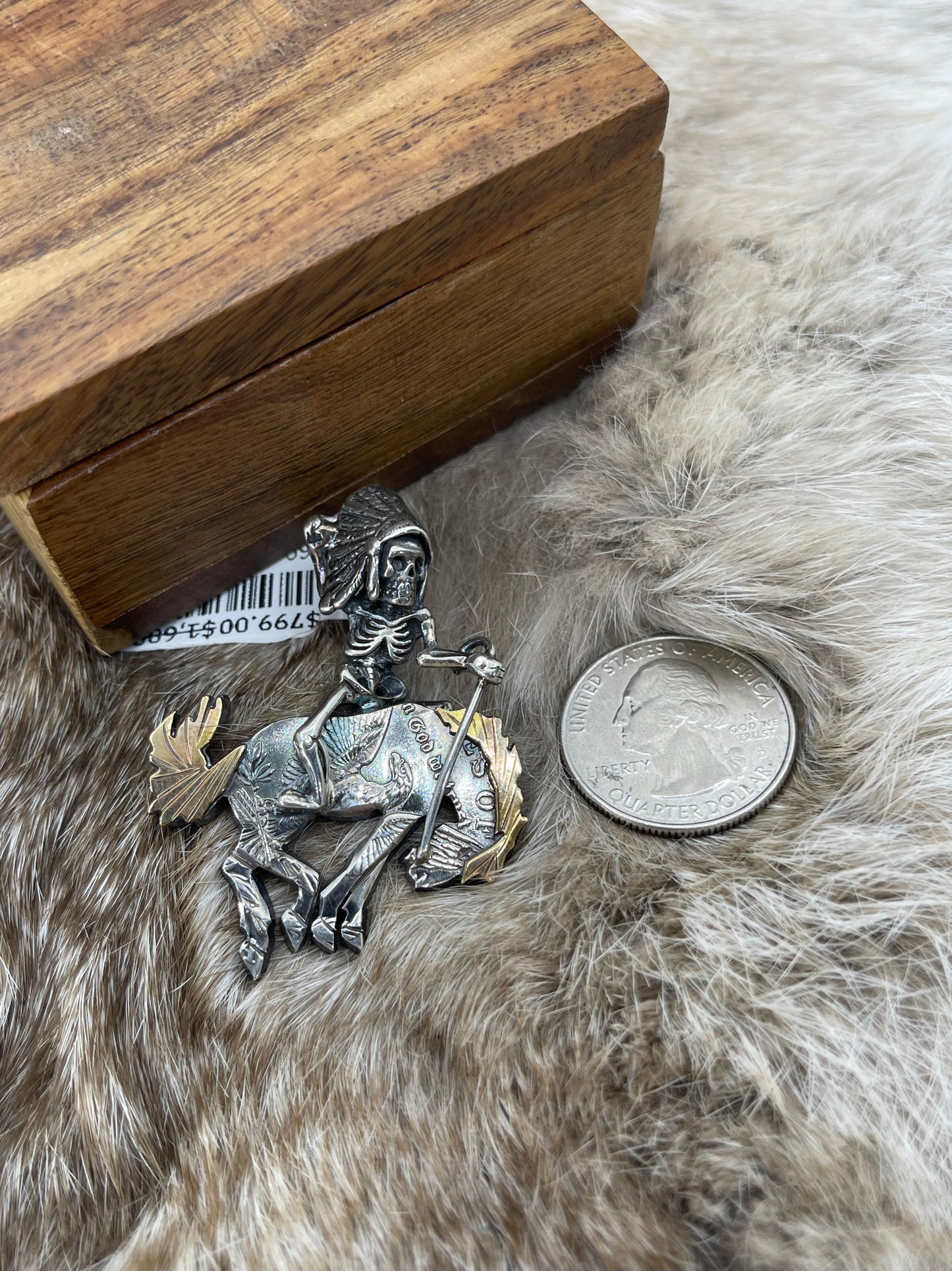 Indian Chief Bucking Bronc Pendant with 14K Gold by Bad Bronc