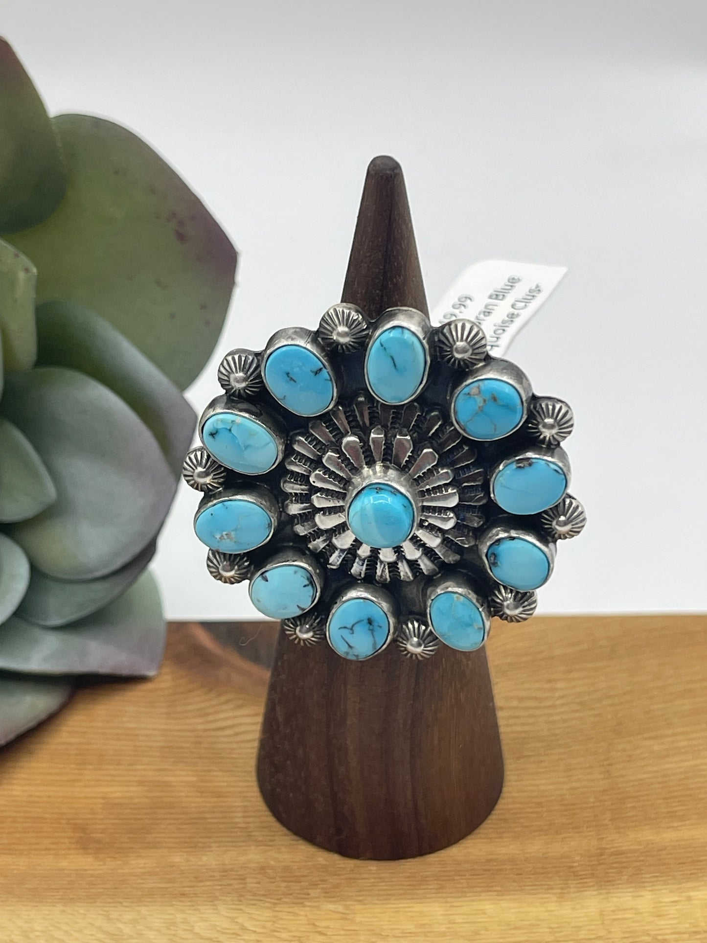 6.0 Sonoran Blue Turquoise Cluster Concho Ring by Tom Lewis, Navajo
