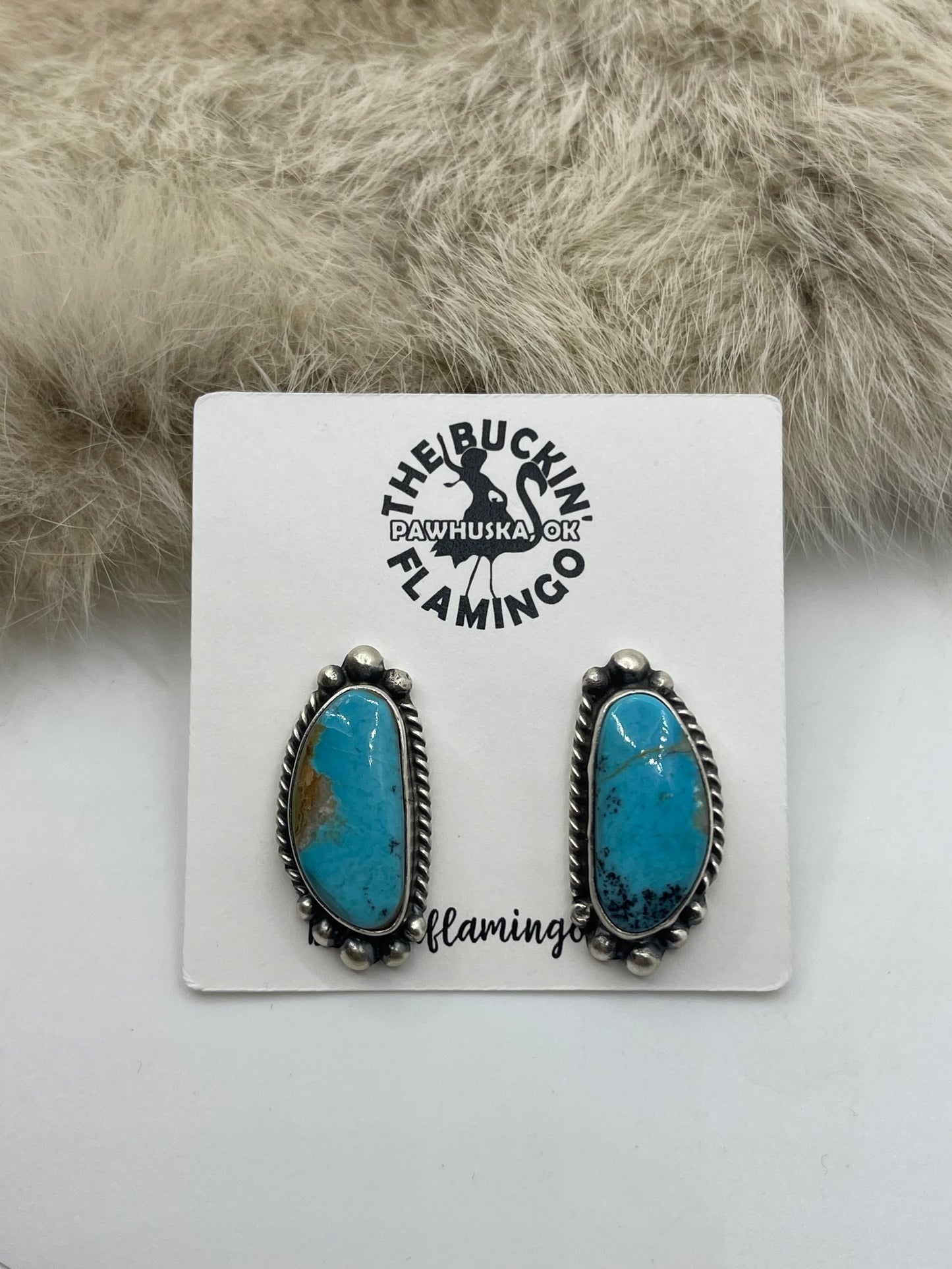 Kingman Turquoise Earrings by Elouise Kee, Navajo