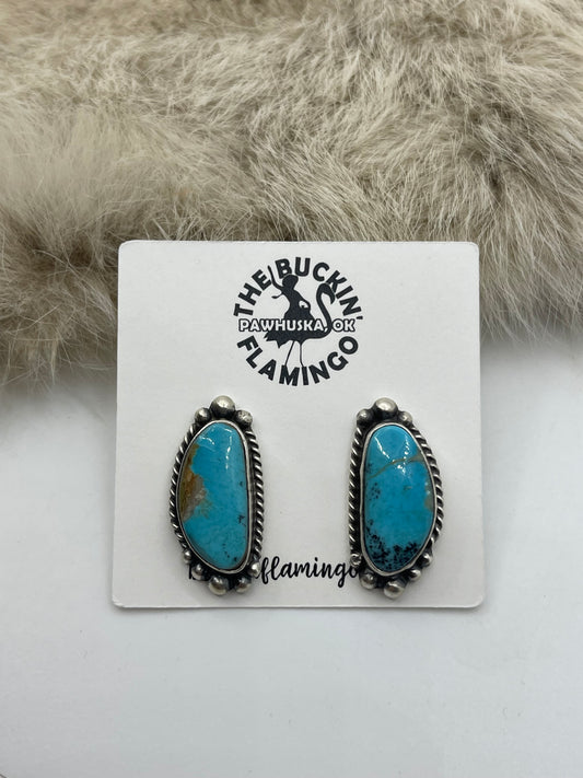 Kingman Turquoise Earrings by Elouise Kee, Navajo