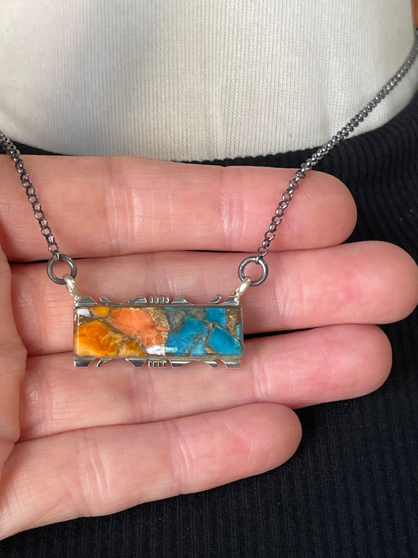 16" Orange Crush Bar Necklace by Steve Francisco, Navajo