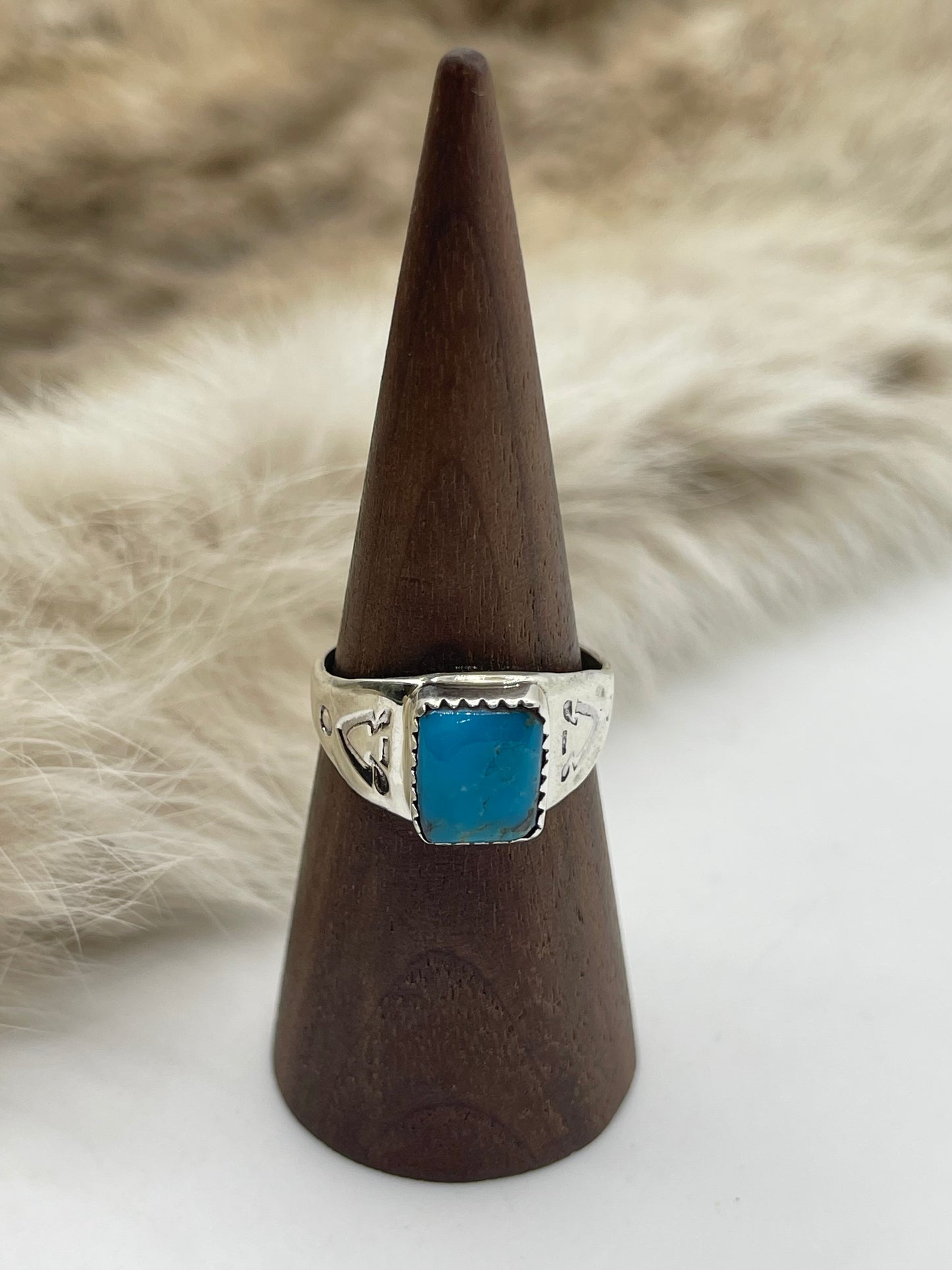 11.0 Square Turquoise Ring by Mary Lincoln, Navajo