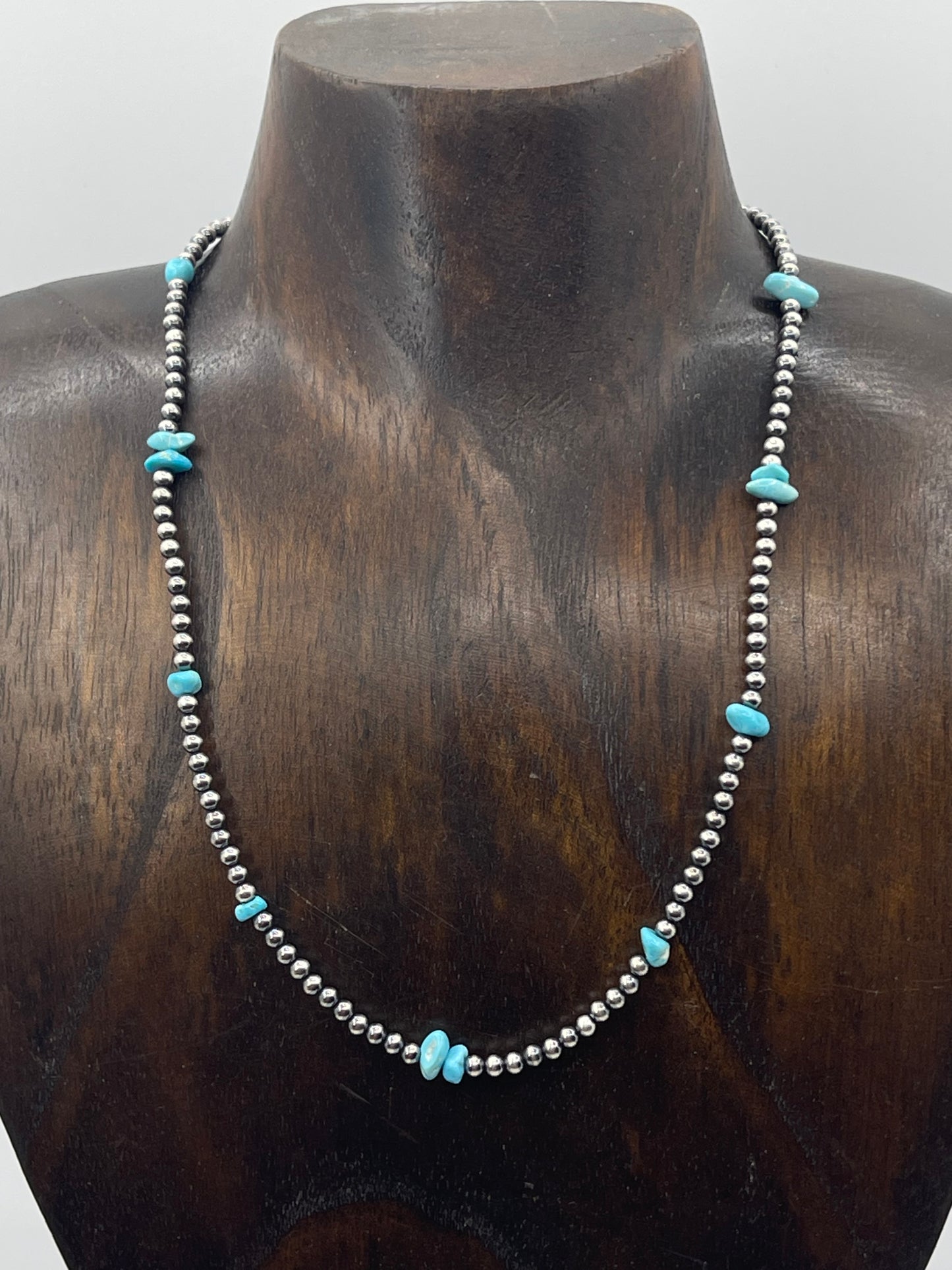 16" 3mm Navajo Pearls and Natural Turquoise Chunk Necklace