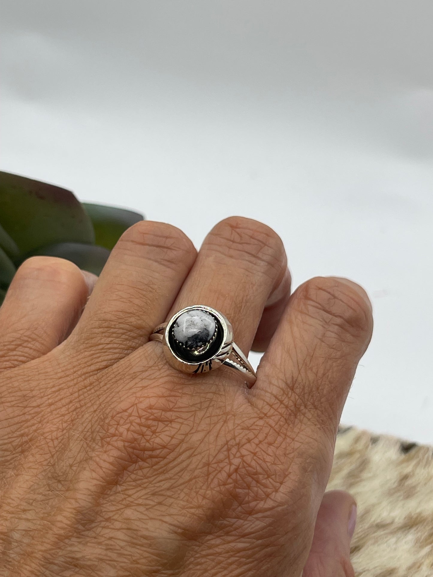 10.0 White Buffalo Circle Ring by Sadie Jim, Navajo