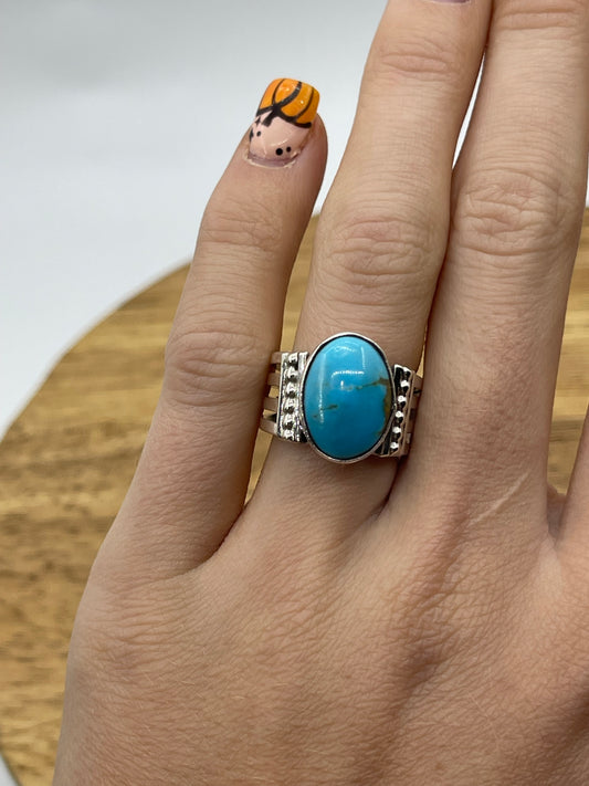 6.0 Turquoise 3 Row Band Ring by Thomas Yazzie, Navajo