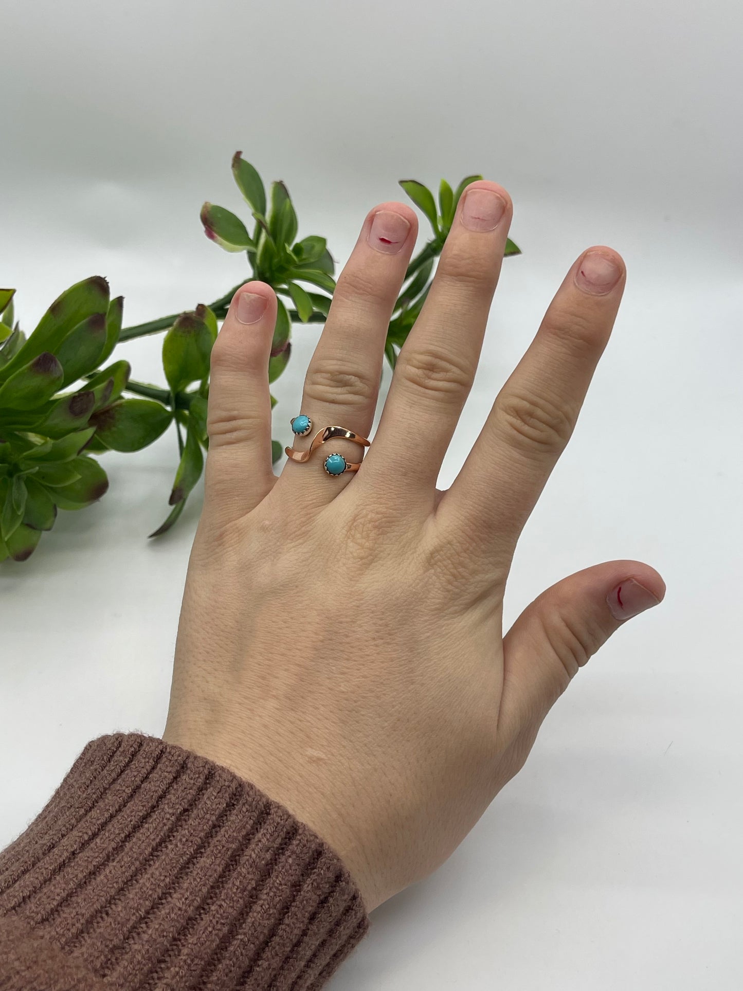 7.0 Copper Ring With Turquoise By Gerald and Yolanda Skeets, Navajo