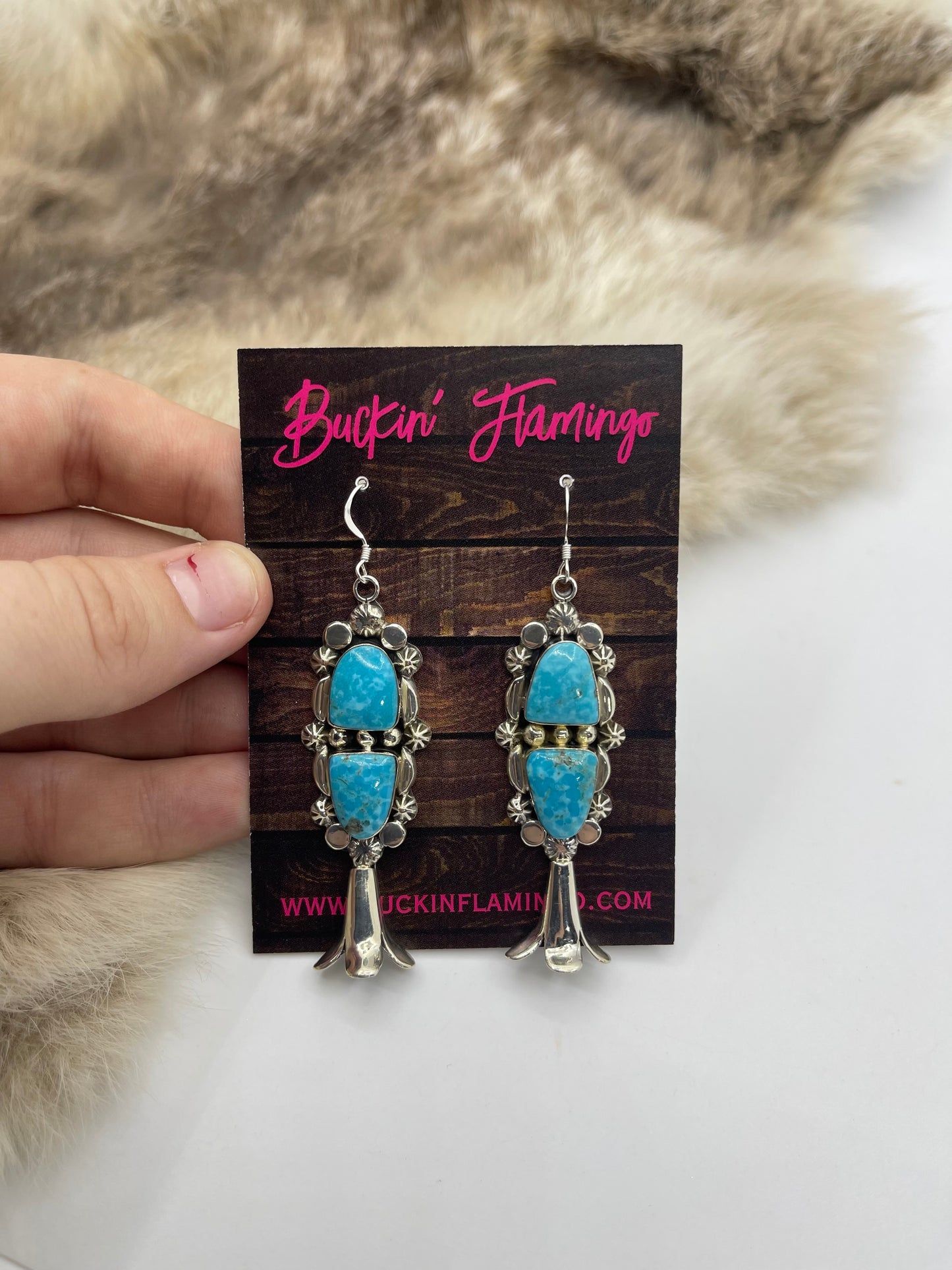 2 Turquoise Stone Blossom Dangles By Emerson Delgarito, Navajo