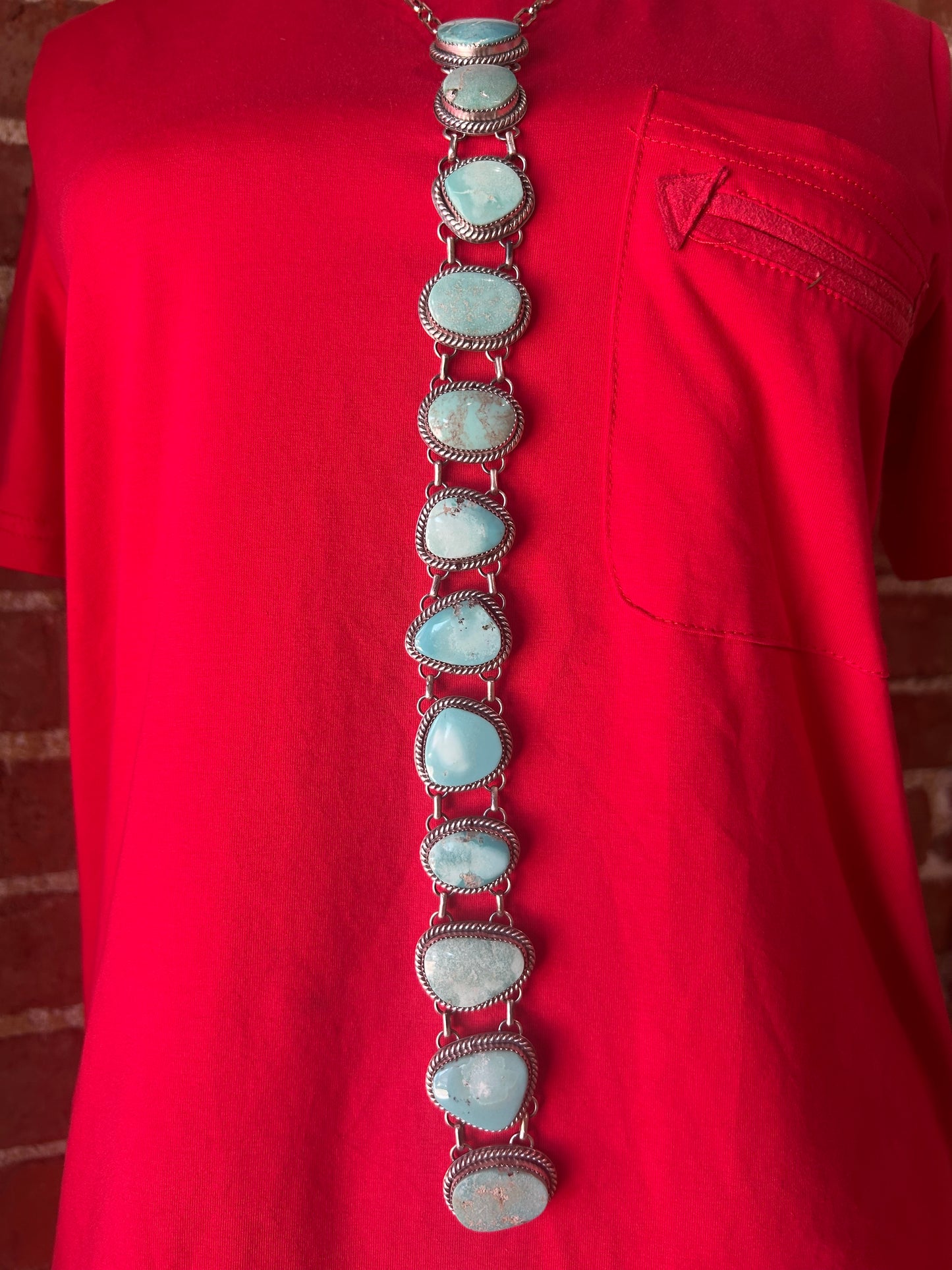 20"+12 1/2" Turquoise 12 Stone Drop Lariat Necklace