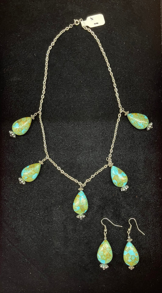 Kingman Turquoise Necklace and Earring Set, Santo Domingo Made