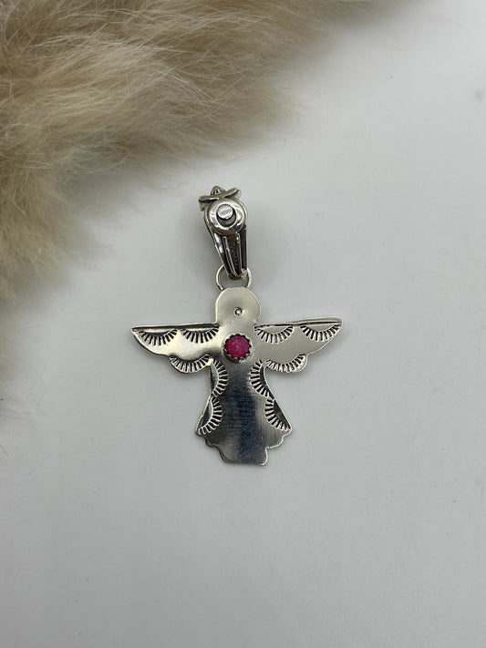 Angel Pendant w/ Hot Pink Opal by Sarah Yazzie, Navajo 9.4mm bale
