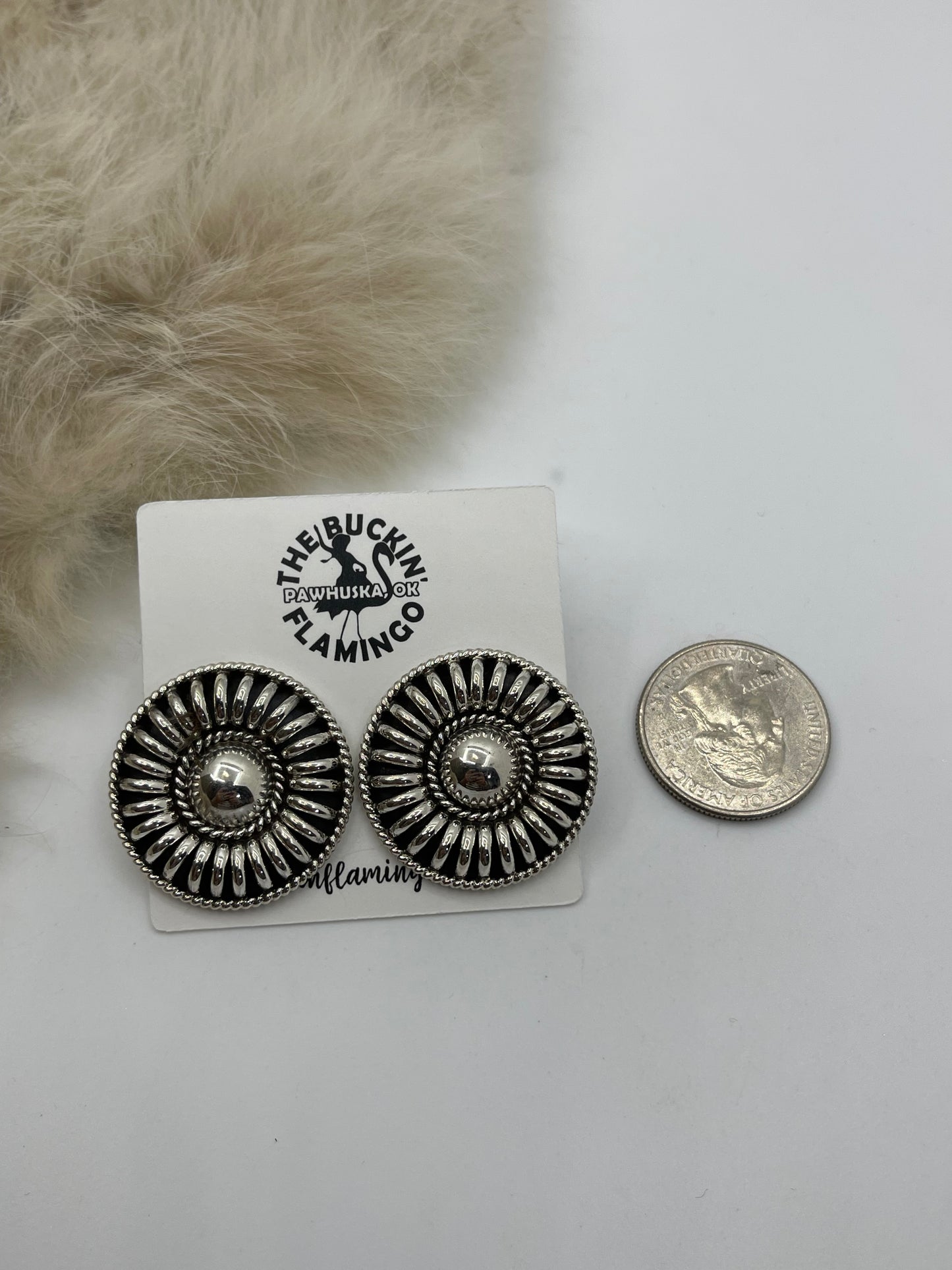 Circle “Water Bead” Post Earring by Thomas Charley, Navajo Post at top