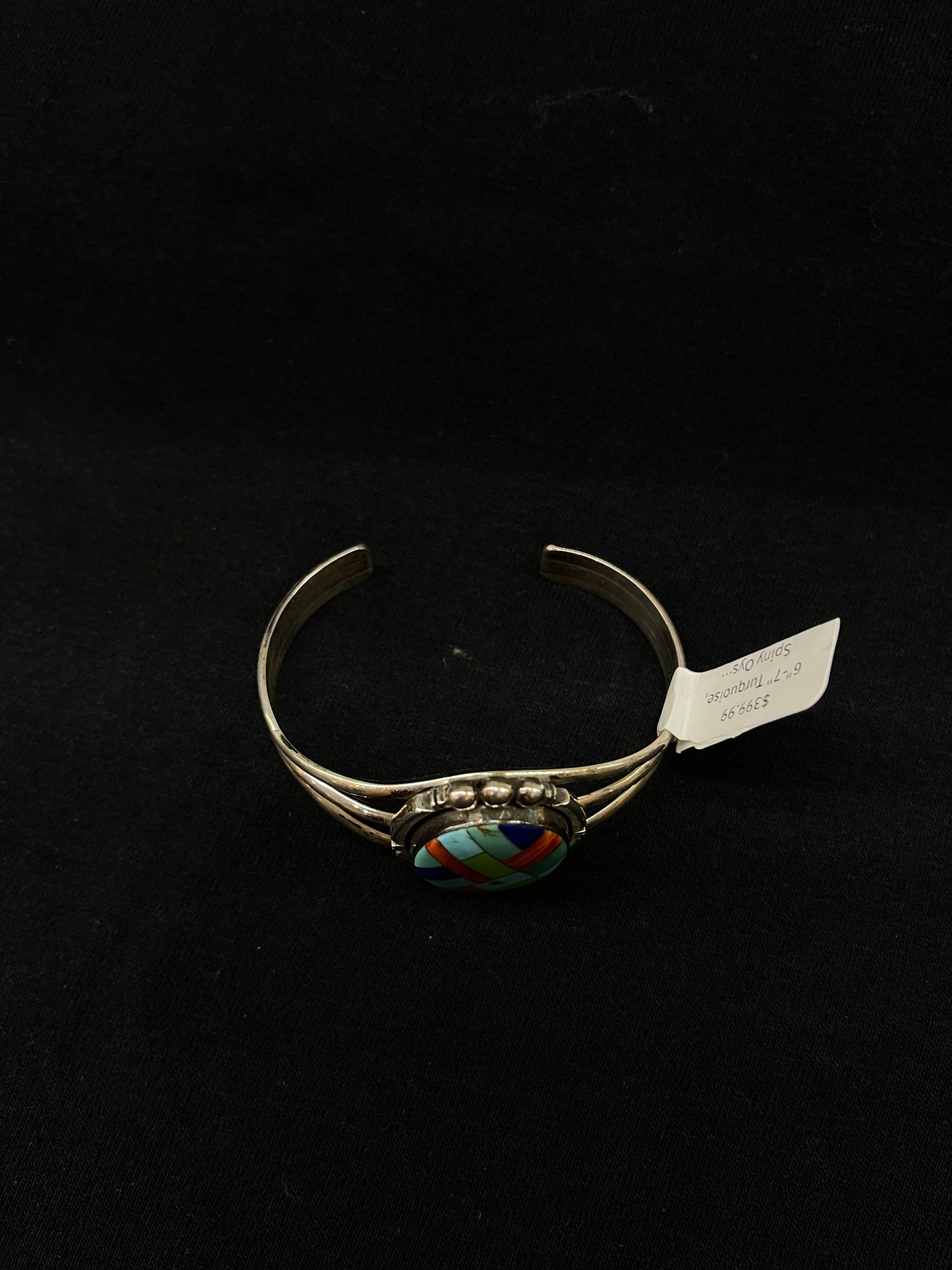 6"-7" Turquoise, Spiny Oyster, Lapis, and Gaspeite Inlay Oval Cuff by Running Bear