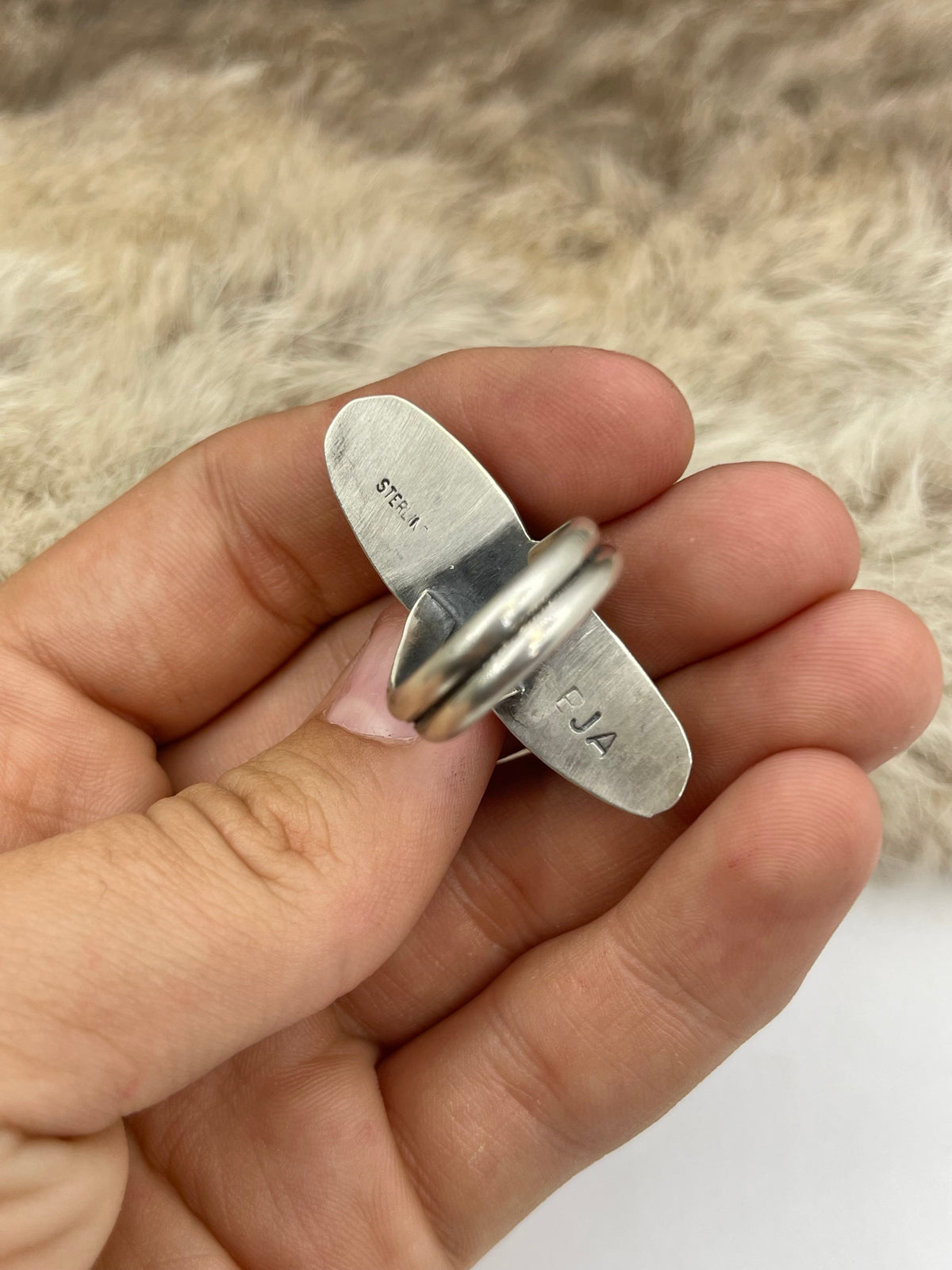 6.0 Semi Adjustable 2 Stone White Buffalo Ring by Boyd Ashley, Navajo