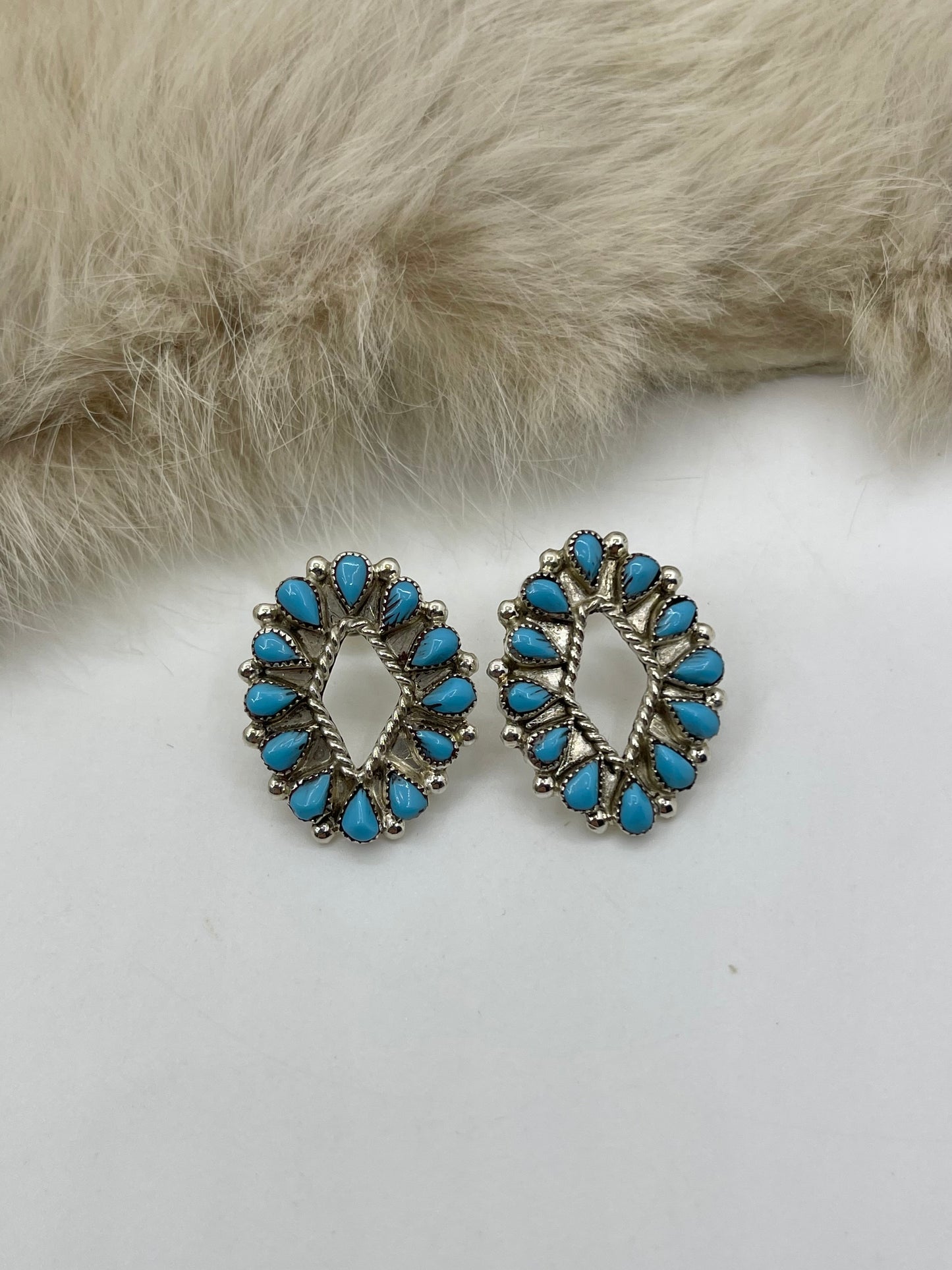 Turquoise Petit Point Post Earrings by Herbert Lastiyano, Zuni