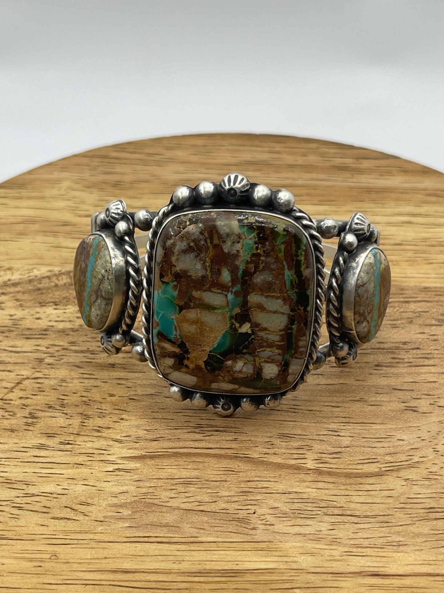 Royston Ribbon Turquoise 3 Stone Cuff by Augustine Largo, Navajo