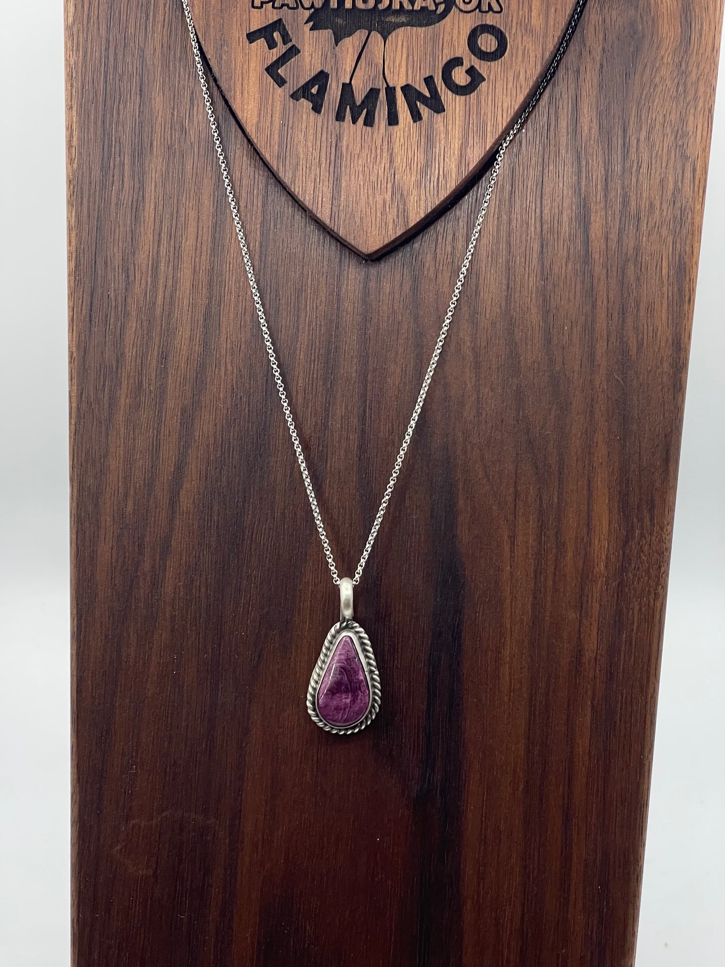 18" Purple Spiny Oyster Shell Teardrop Necklace by Johnny Dixon, Navajo