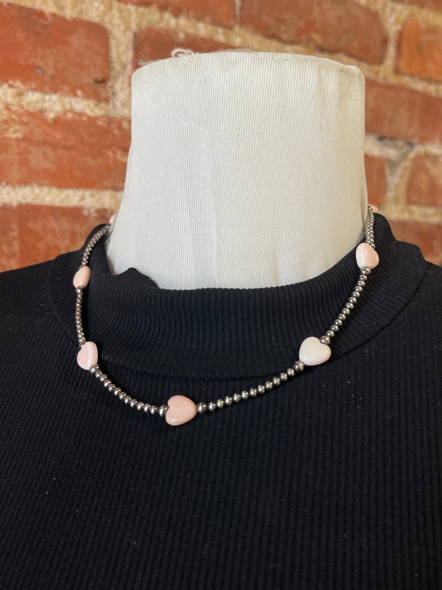 Navajo Pearls and Pink Conch Shell Heart Necklace
