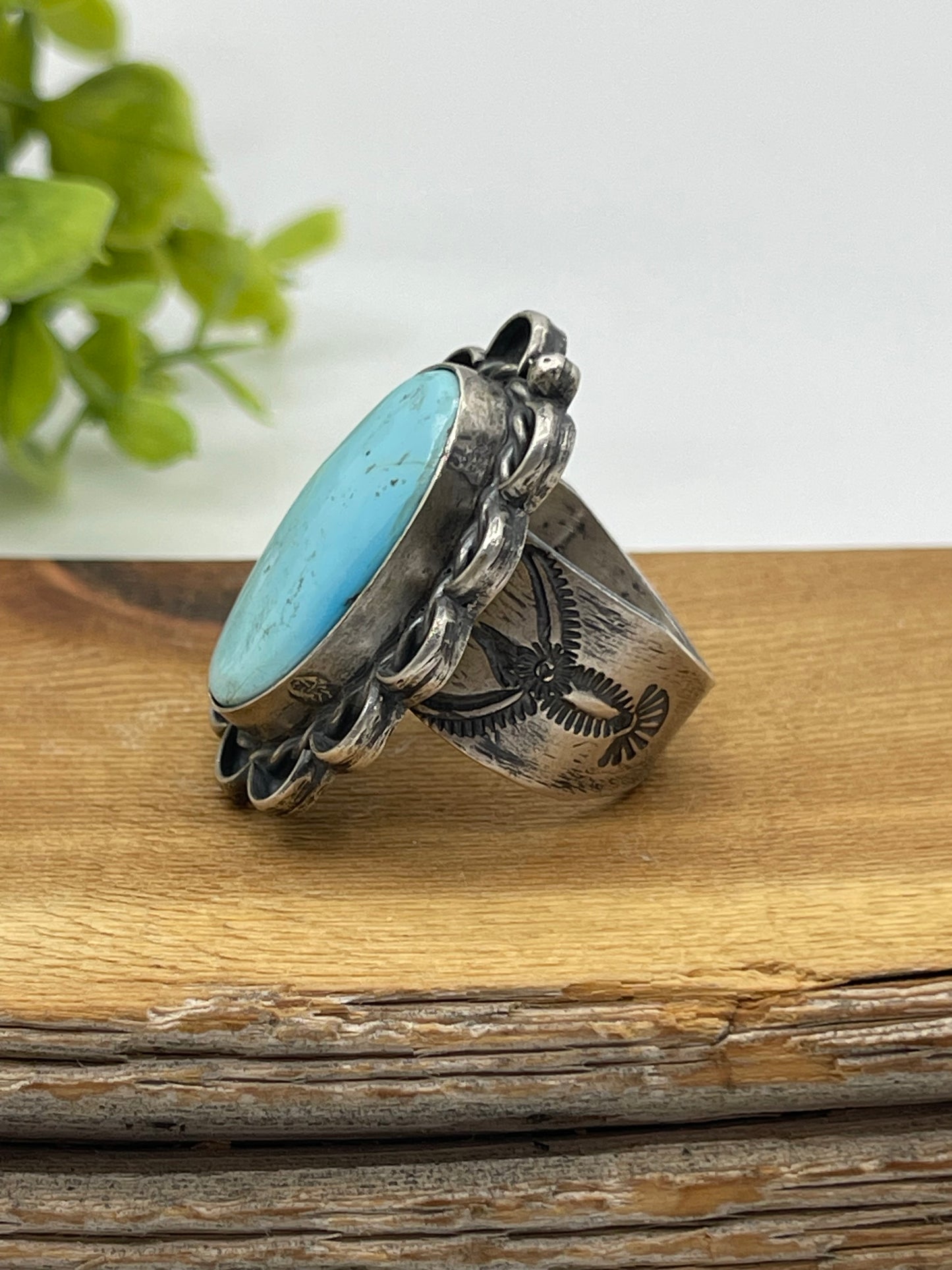 9.0 Golden Hills Turquoise Ring by Gilbert Nez, Navajo