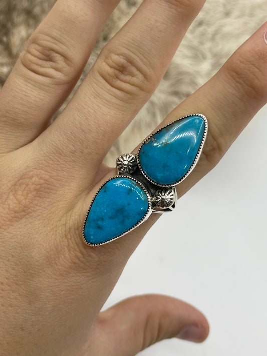 9.5 Kingman Blue Turquoise Ring by Jolias Draper, Navajo